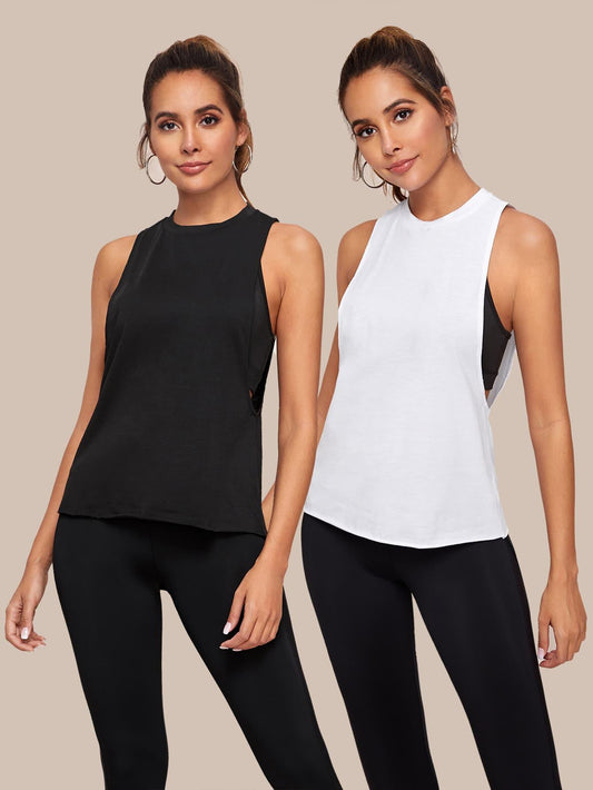 2PCS SOLID TANK TOP - pink kangaroo yoga