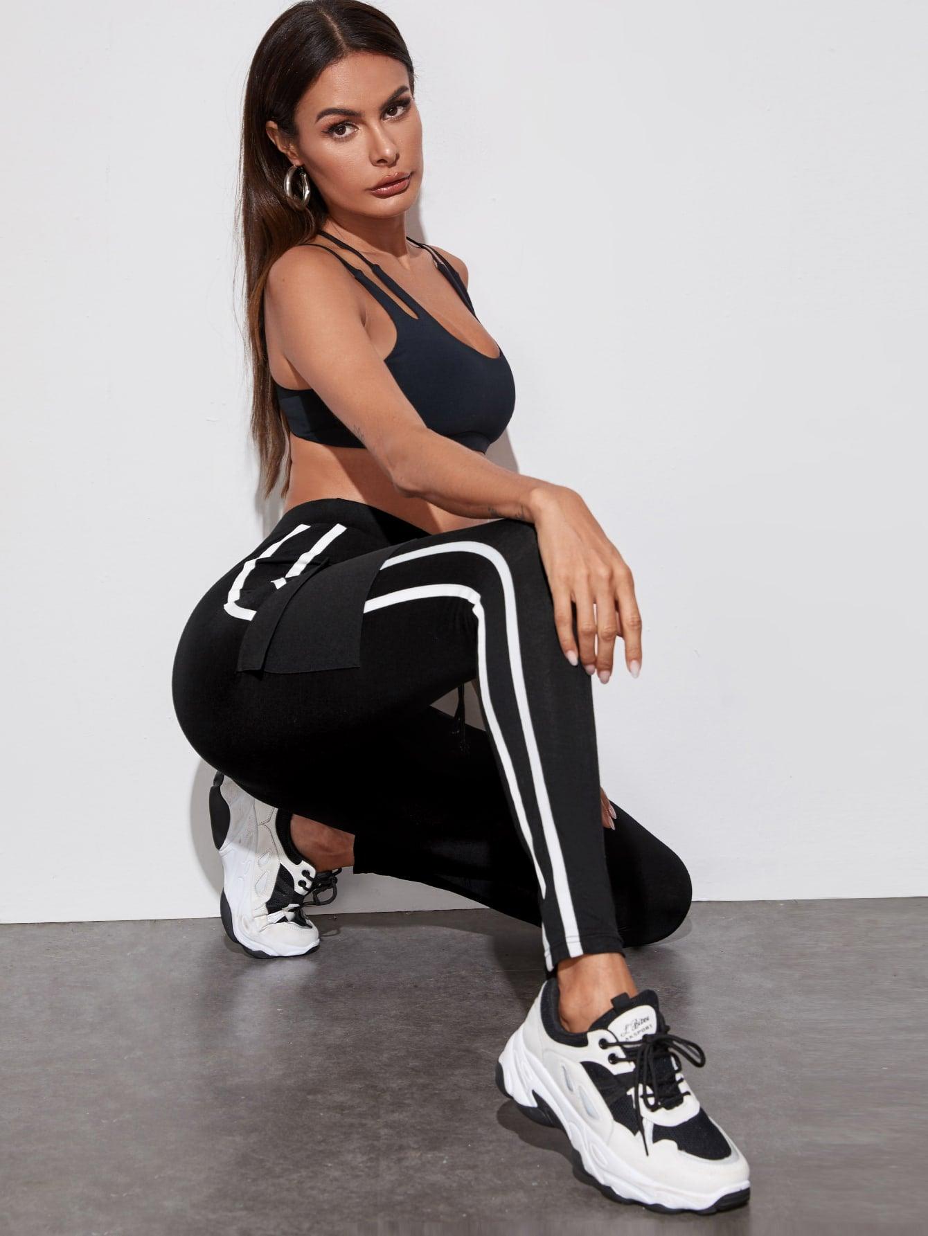 STRIPED FLAP LEGGINGS - pink kangaroo yoga