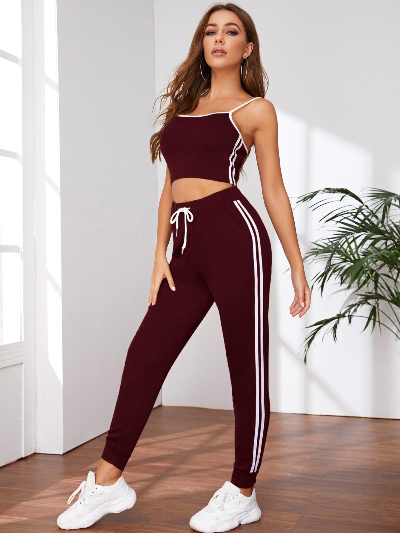 CAMI DRAWSTRING SWEAT SET - pink kangaroo yoga