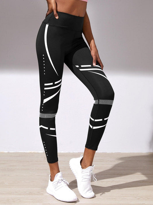 STRIPED CROPPED SPORTS LEGGINGS - pink kangaroo yoga