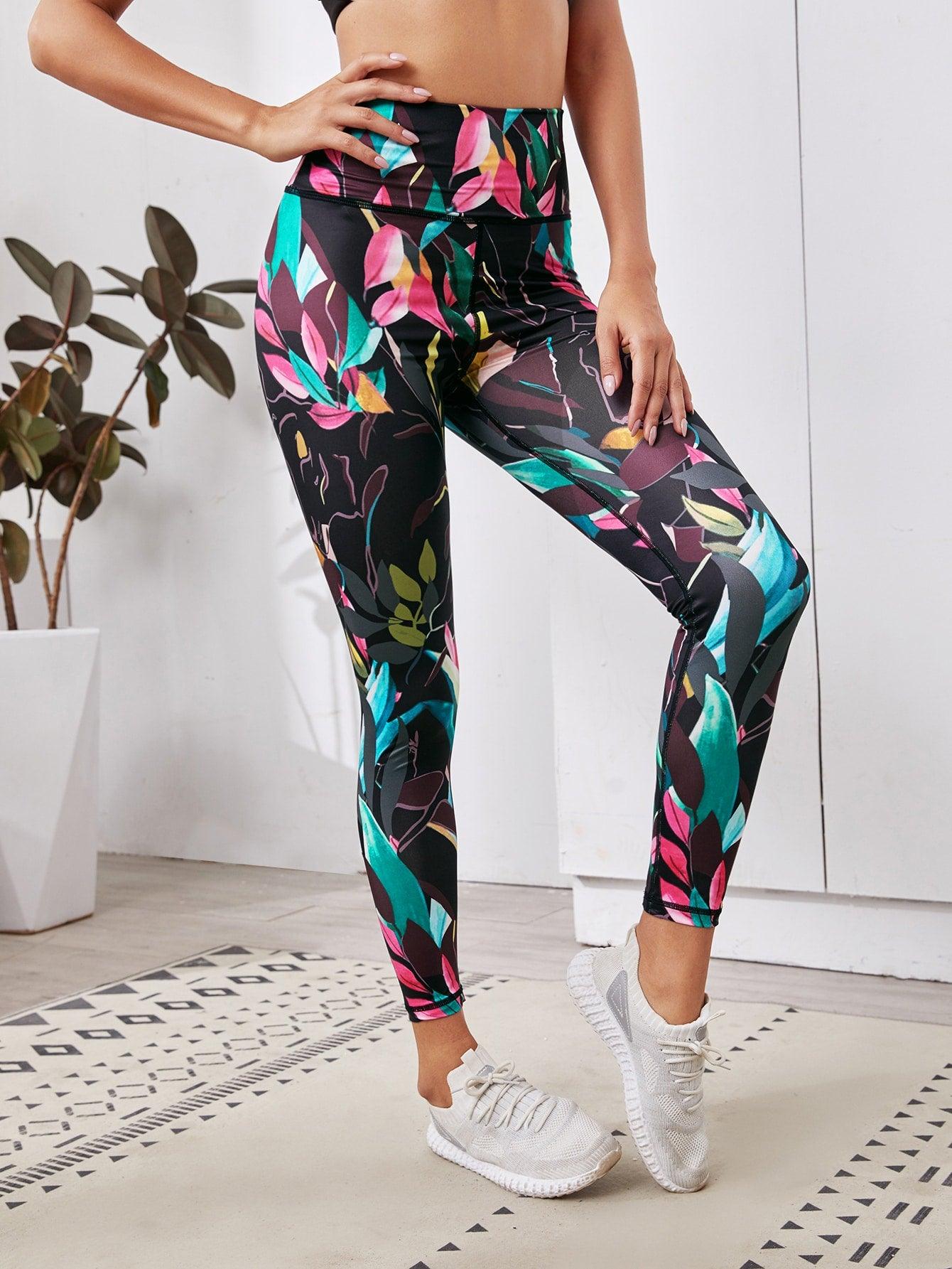 LEAF PRINT HIGH WAIST LEGGINGS - pink kangaroo yoga