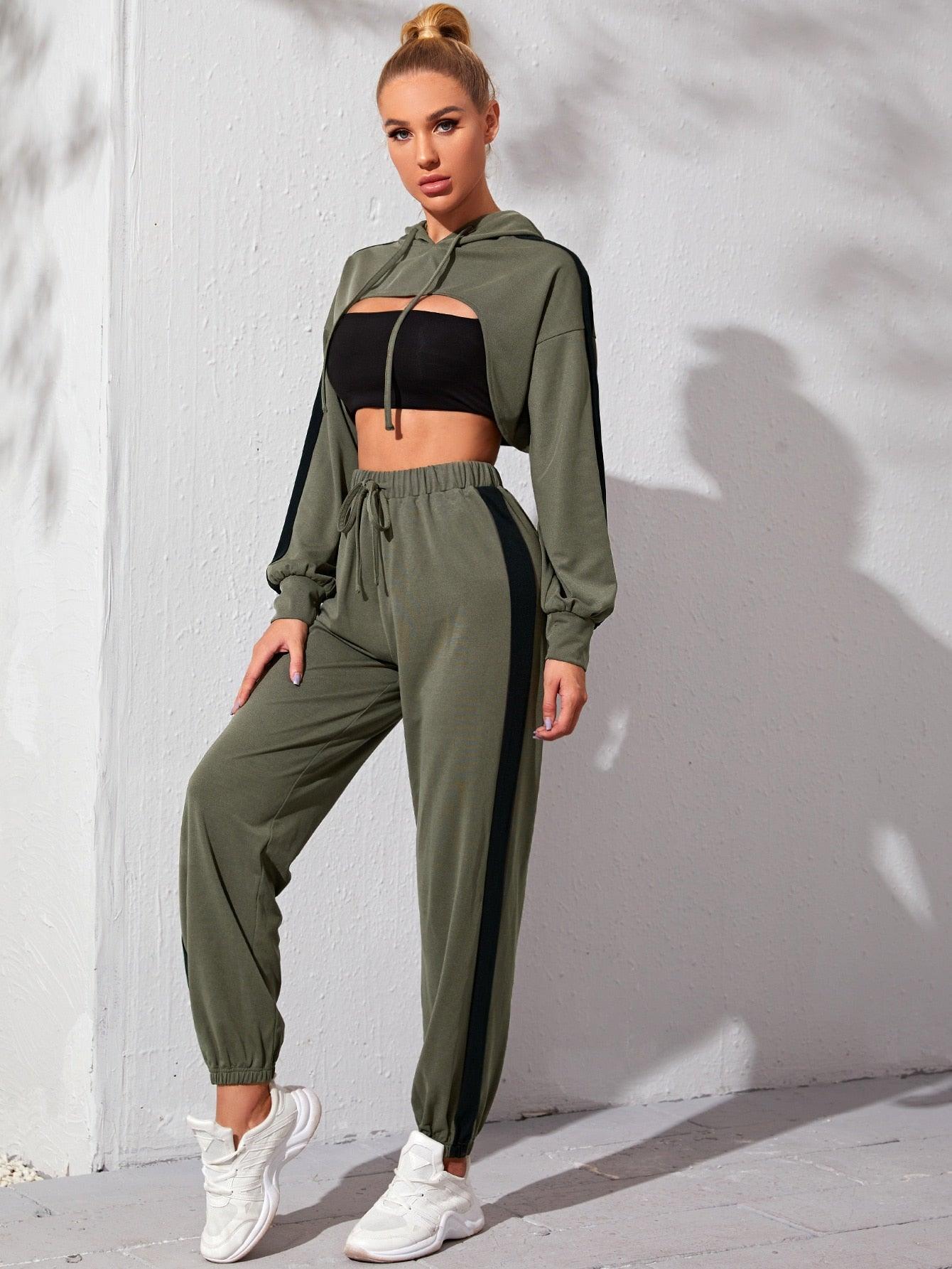 SUPER CROP HOODIE AND PANTS - pink kangaroo yoga