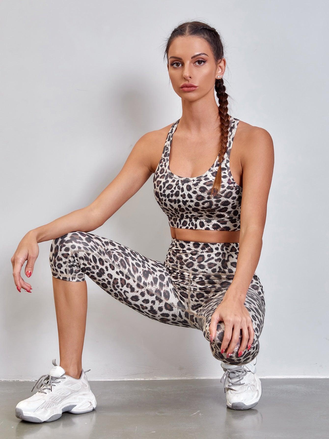 LEOPARD SPORTS YOGA SET - pink kangaroo yoga