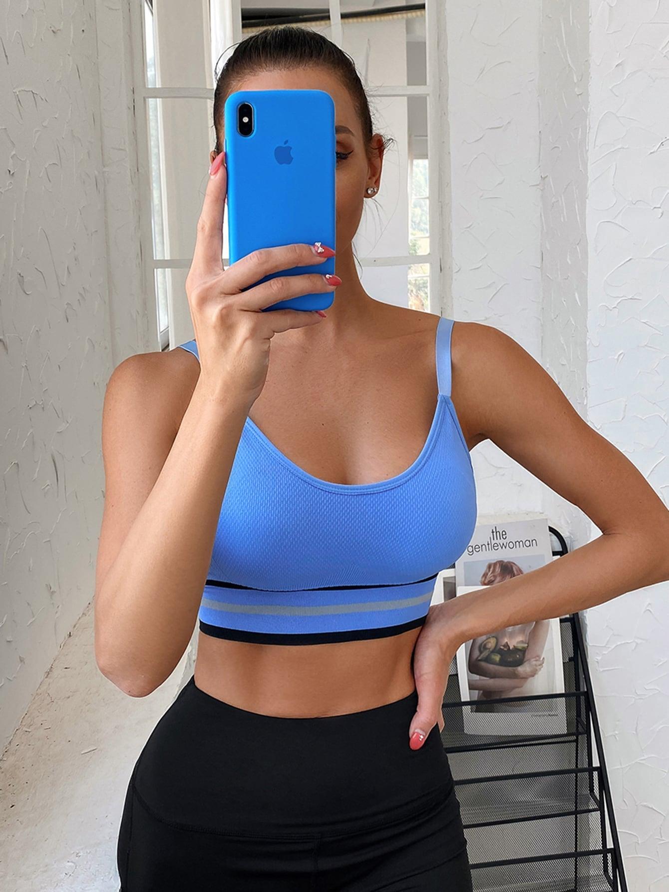 STRIPED BRA TOP - pink kangaroo yoga