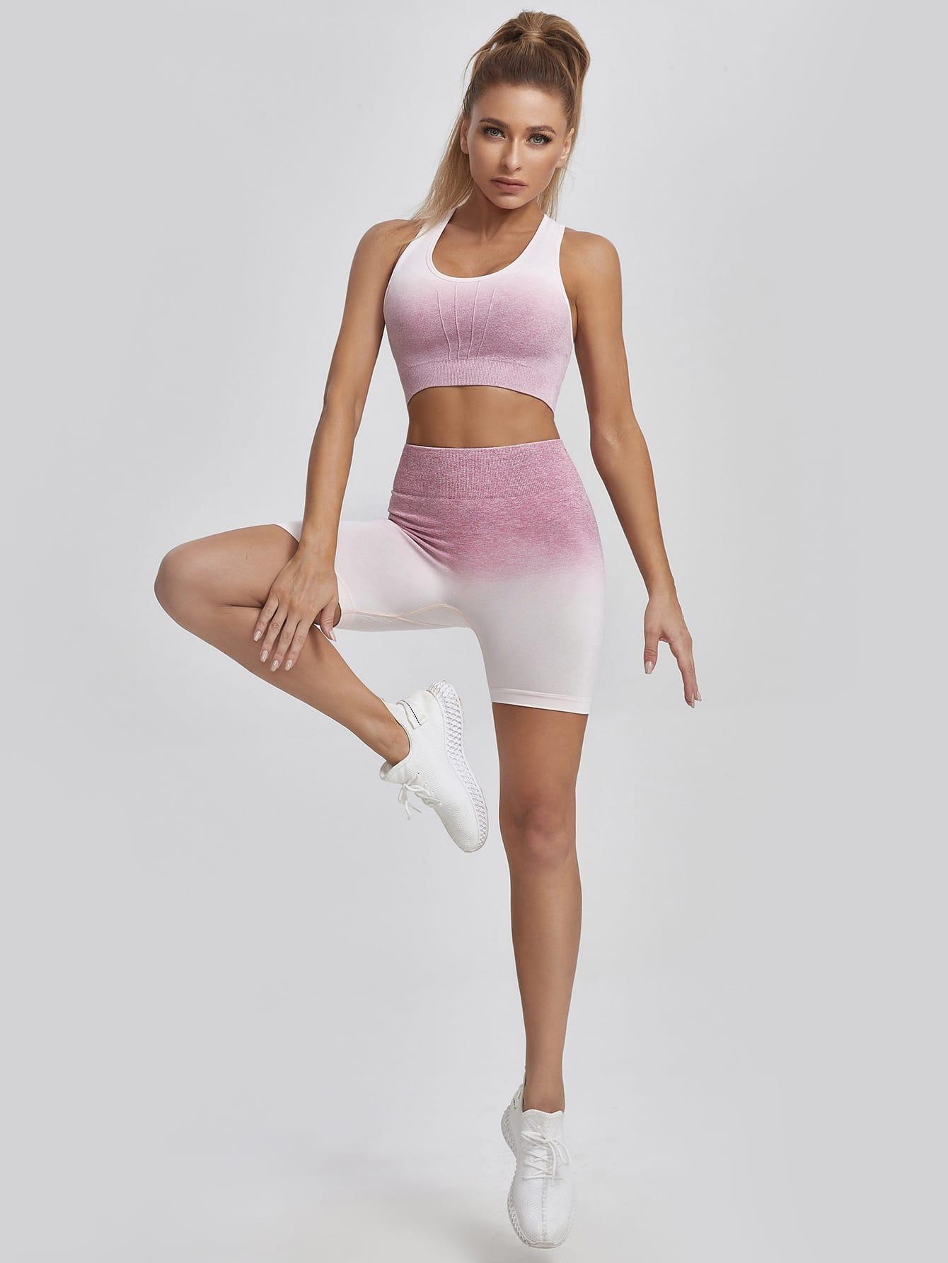 OMBRE HIGH STRETCH YOGA SET - pink kangaroo yoga