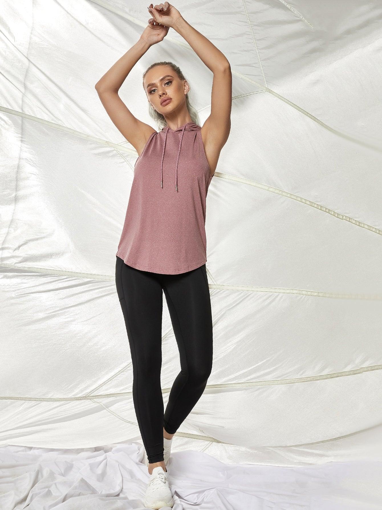 DRAWSTRING HOODED TOP - pink kangaroo yoga