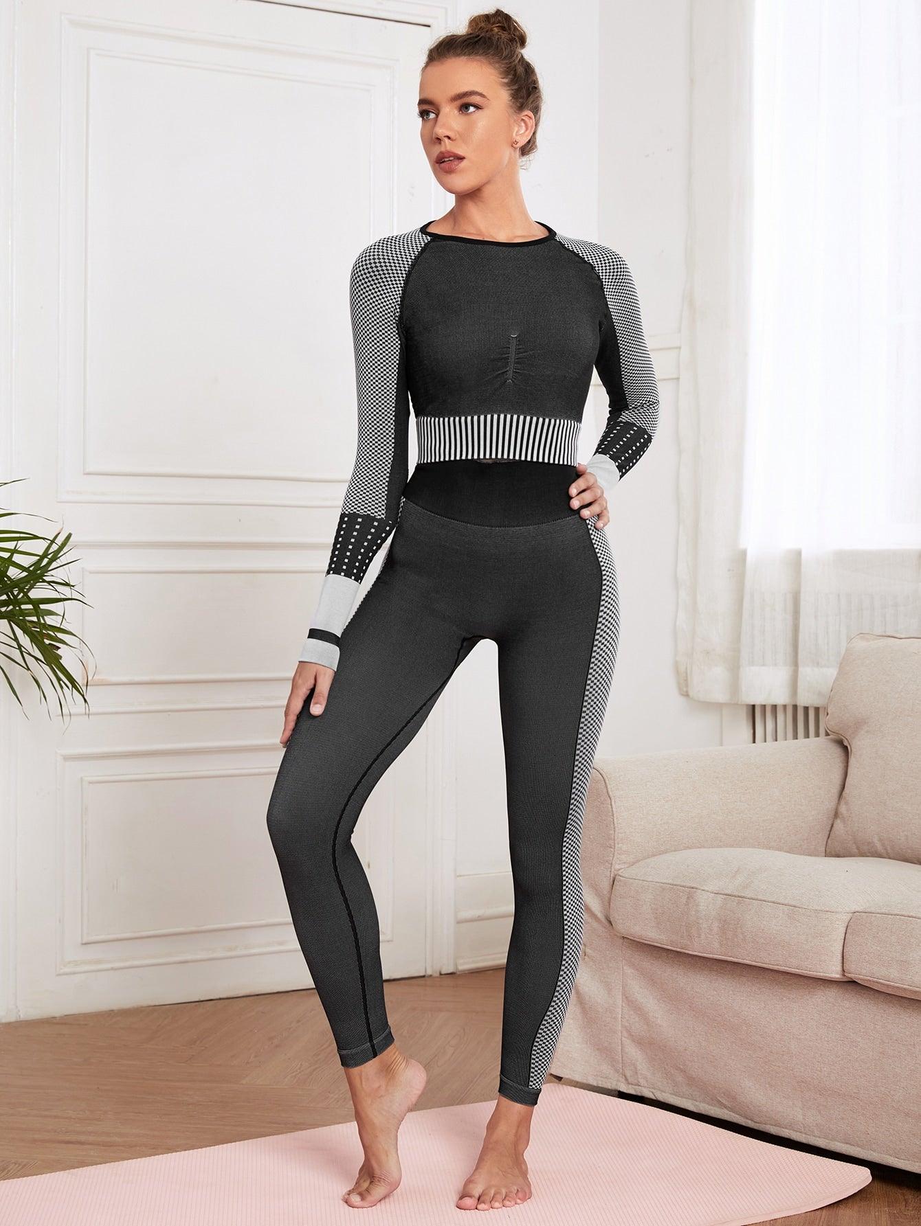 COLORBLOCK STRIPED YOGA SET - pink kangaroo yoga