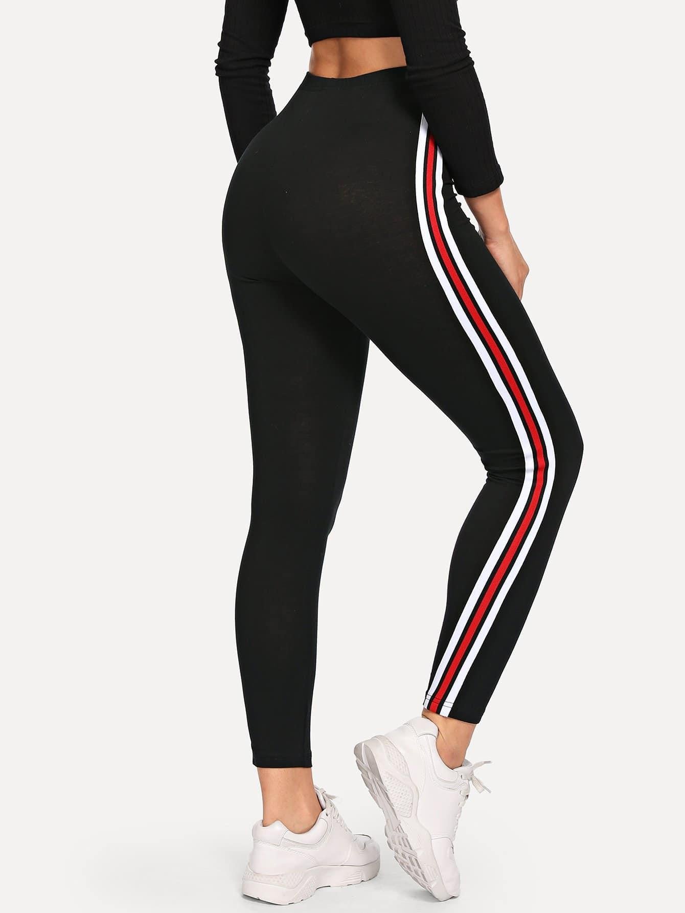 RED STRIPED LEGGINGS - pink kangaroo yoga