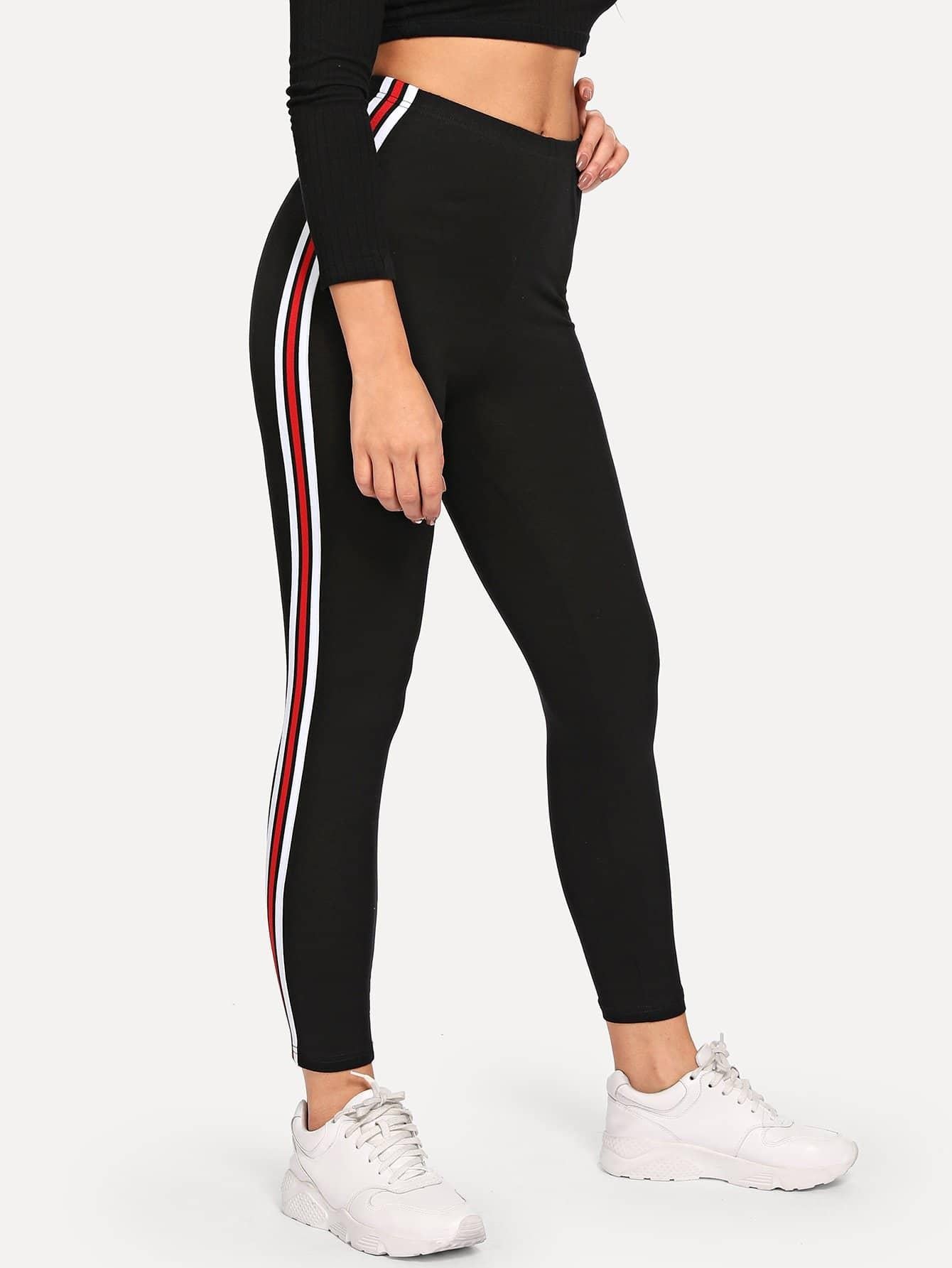 RED STRIPED LEGGINGS - pink kangaroo yoga