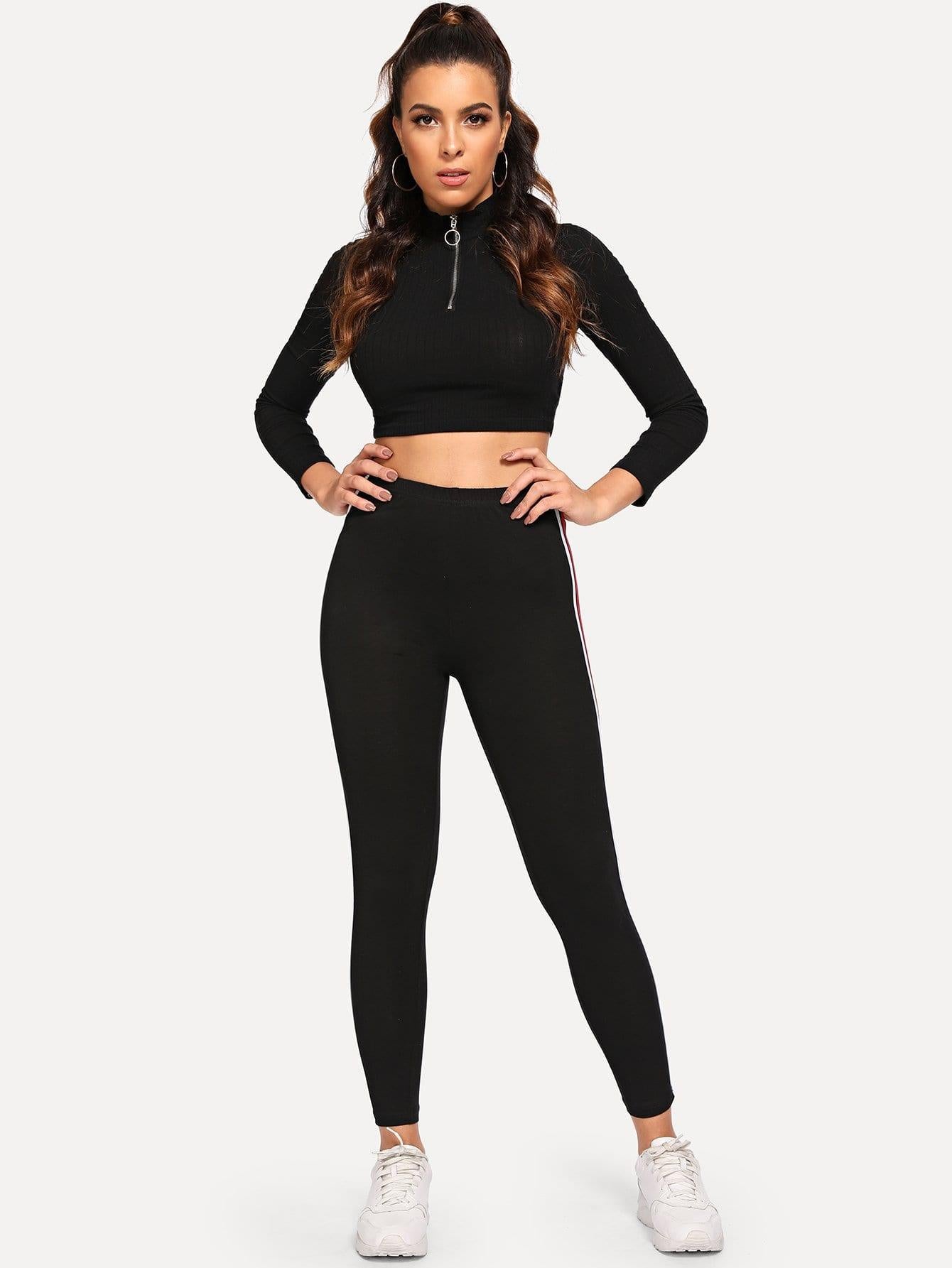 RED STRIPED LEGGINGS - pink kangaroo yoga