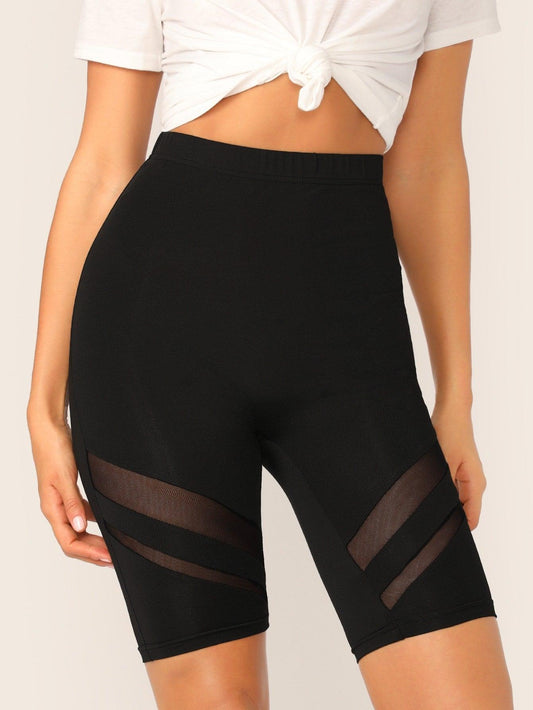 SOLID MESH BIKER SHORTS - pink kangaroo yoga