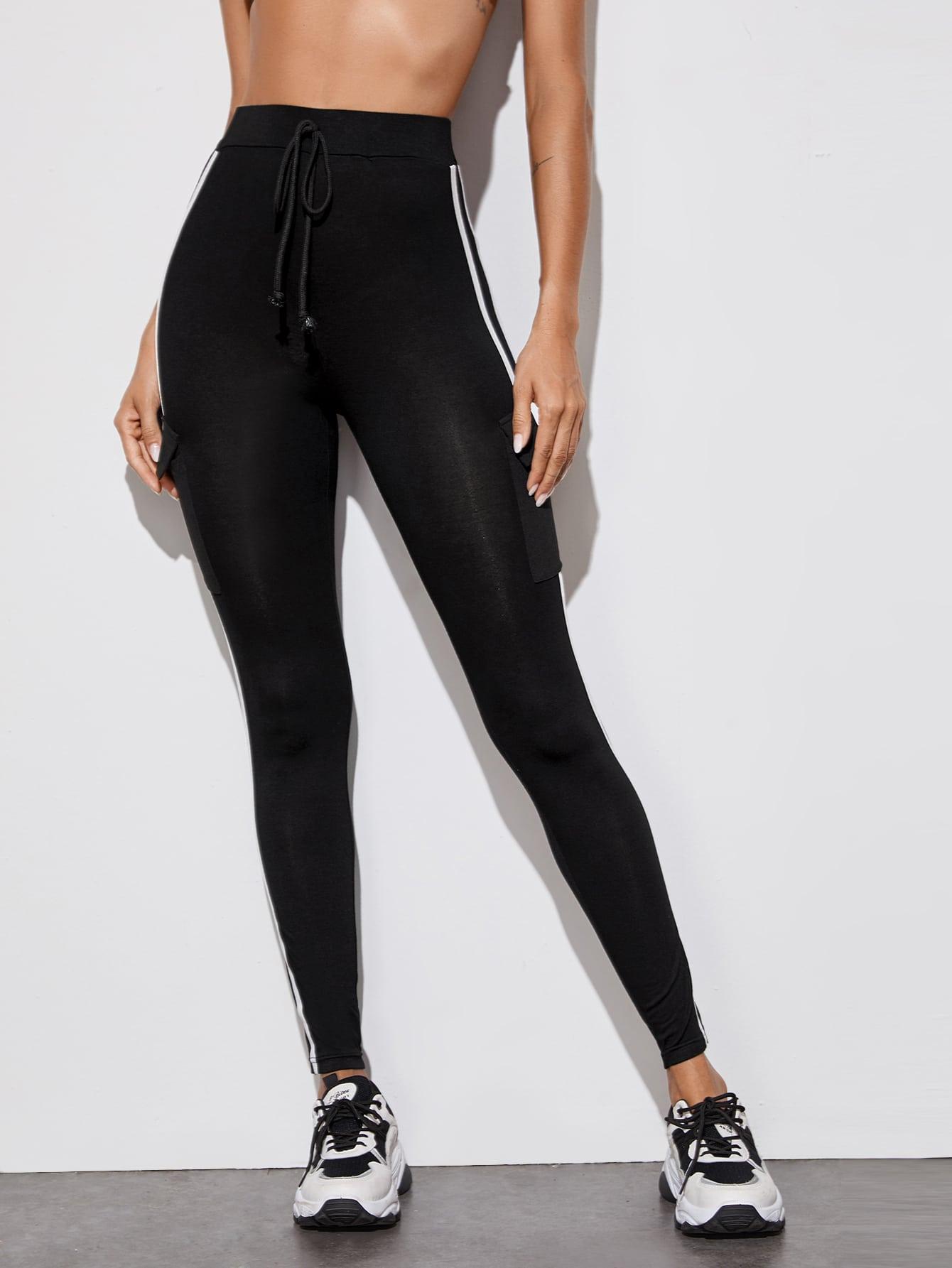 STRIPED FLAP LEGGINGS - pink kangaroo yoga