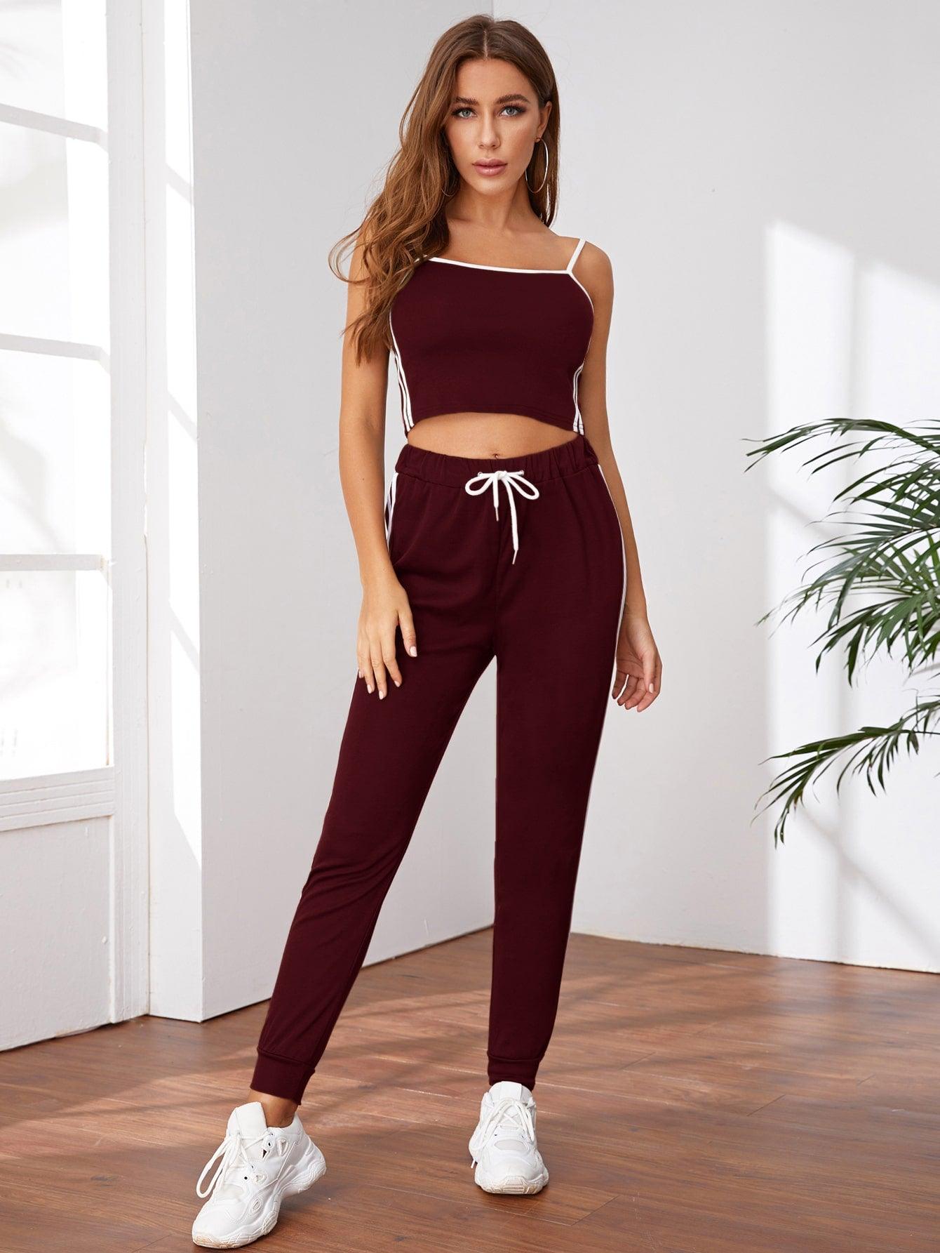 CAMI DRAWSTRING SWEAT SET - pink kangaroo yoga
