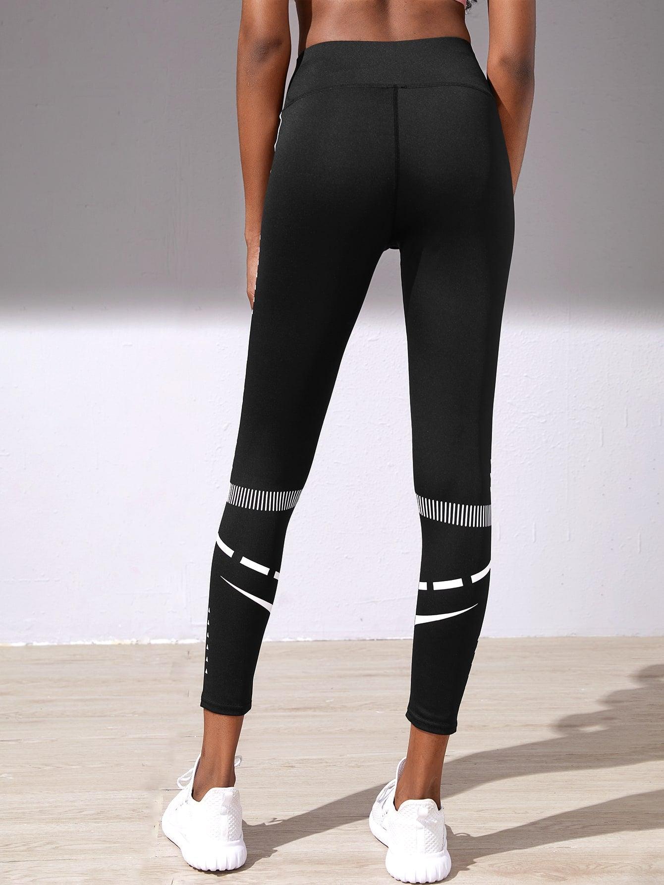 STRIPED CROPPED SPORTS LEGGINGS - pink kangaroo yoga