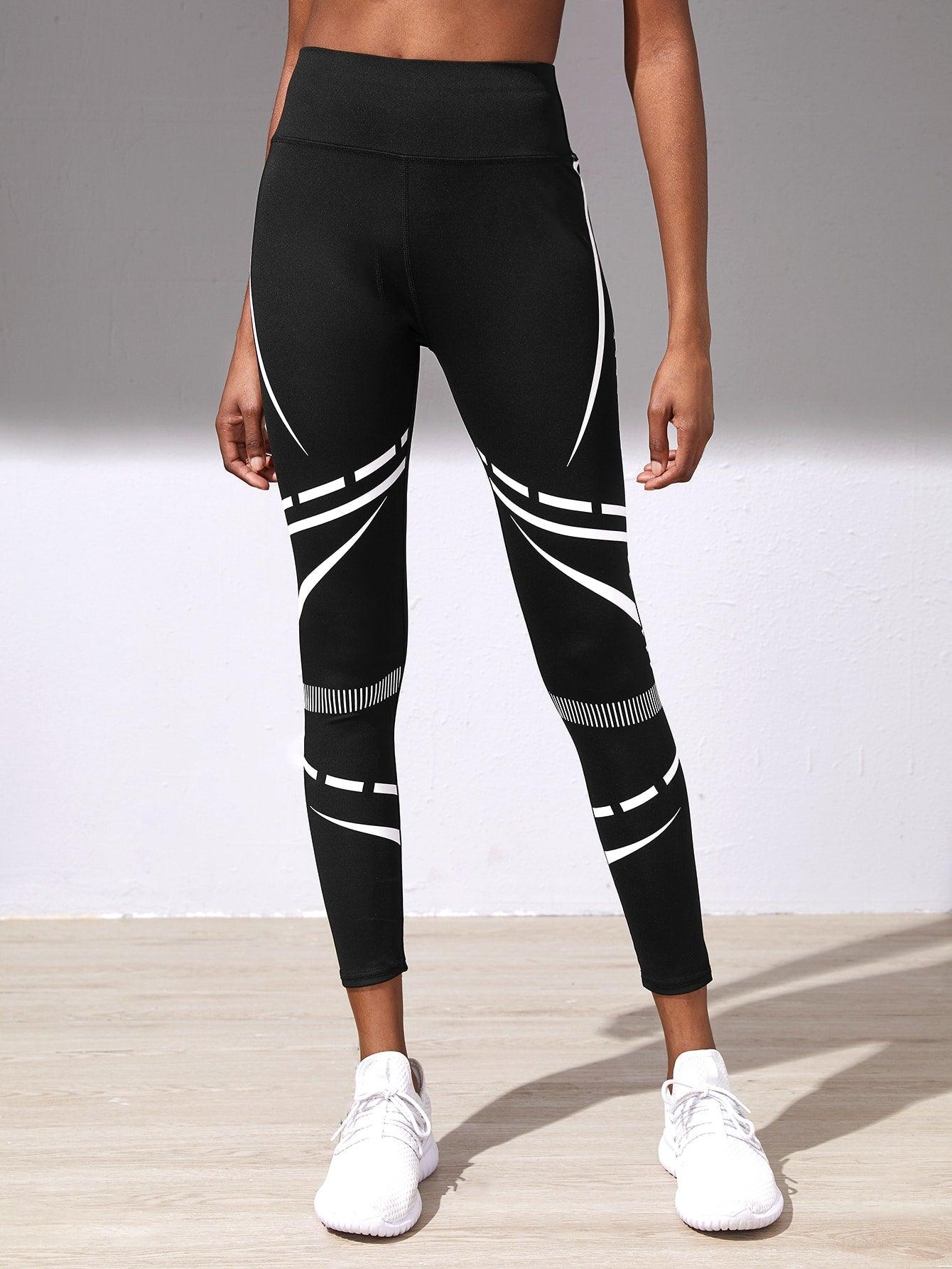 STRIPED CROPPED SPORTS LEGGINGS - pink kangaroo yoga