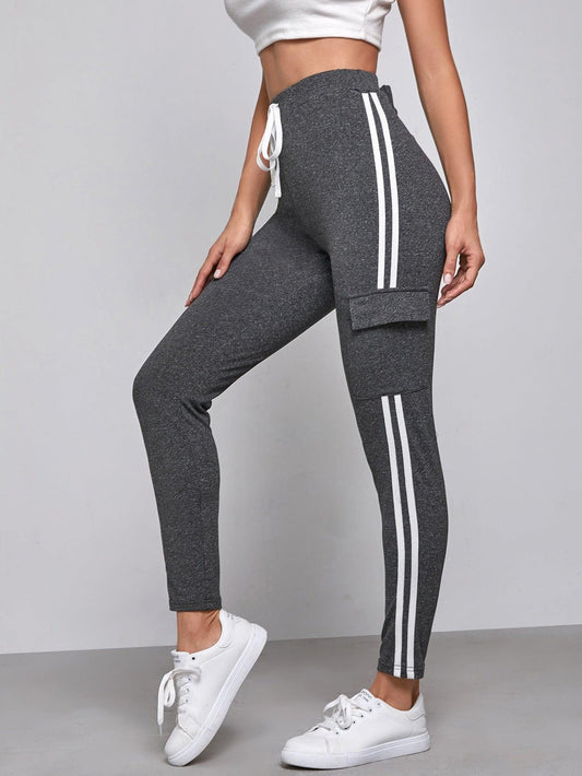 STRIPED FLAP LEGGINGS - pink kangaroo yoga