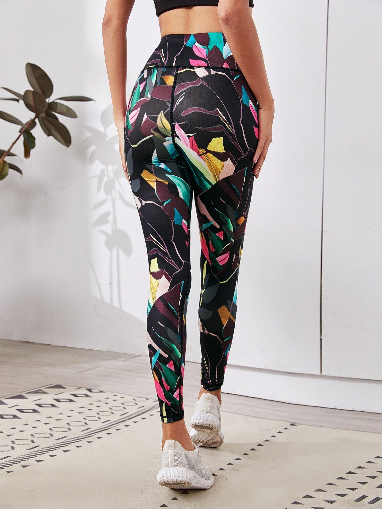 LEAF PRINT HIGH WAIST LEGGINGS - pink kangaroo yoga