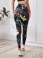 LEAF PRINT HIGH WAIST LEGGINGS - pink kangaroo yoga