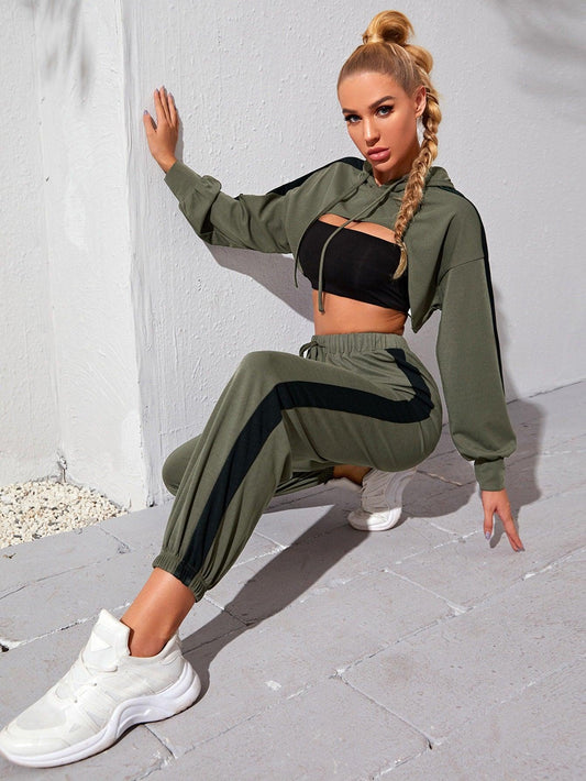 SUPER CROP HOODIE AND PANTS - pink kangaroo yoga