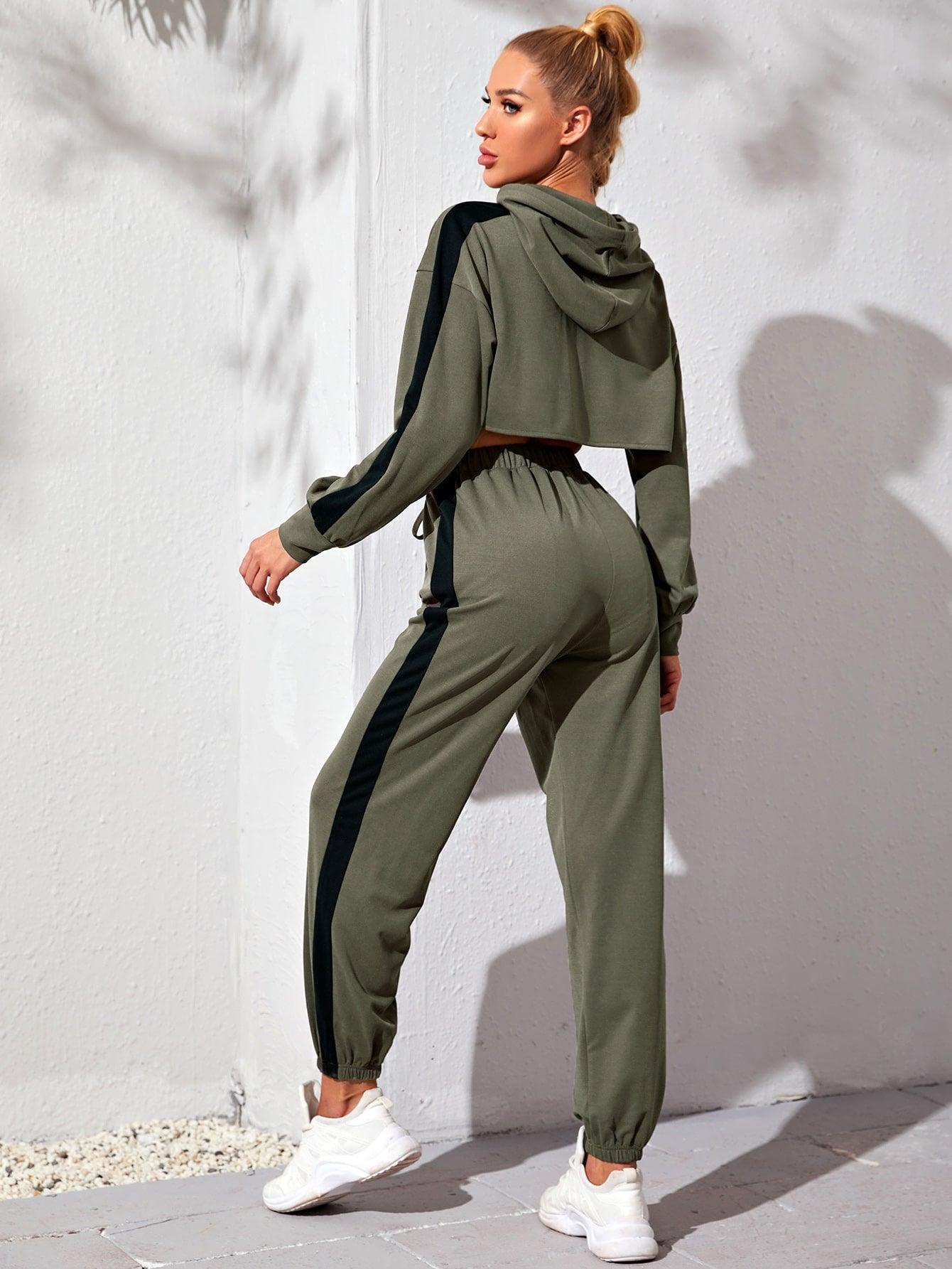 SUPER CROP HOODIE AND PANTS - pink kangaroo yoga