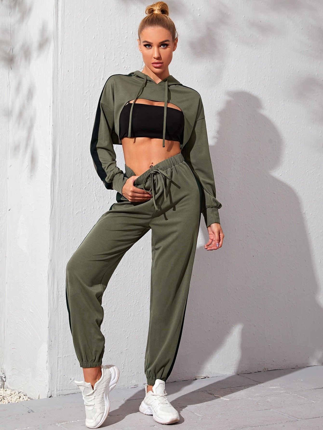 SUPER CROP HOODIE AND PANTS - pink kangaroo yoga
