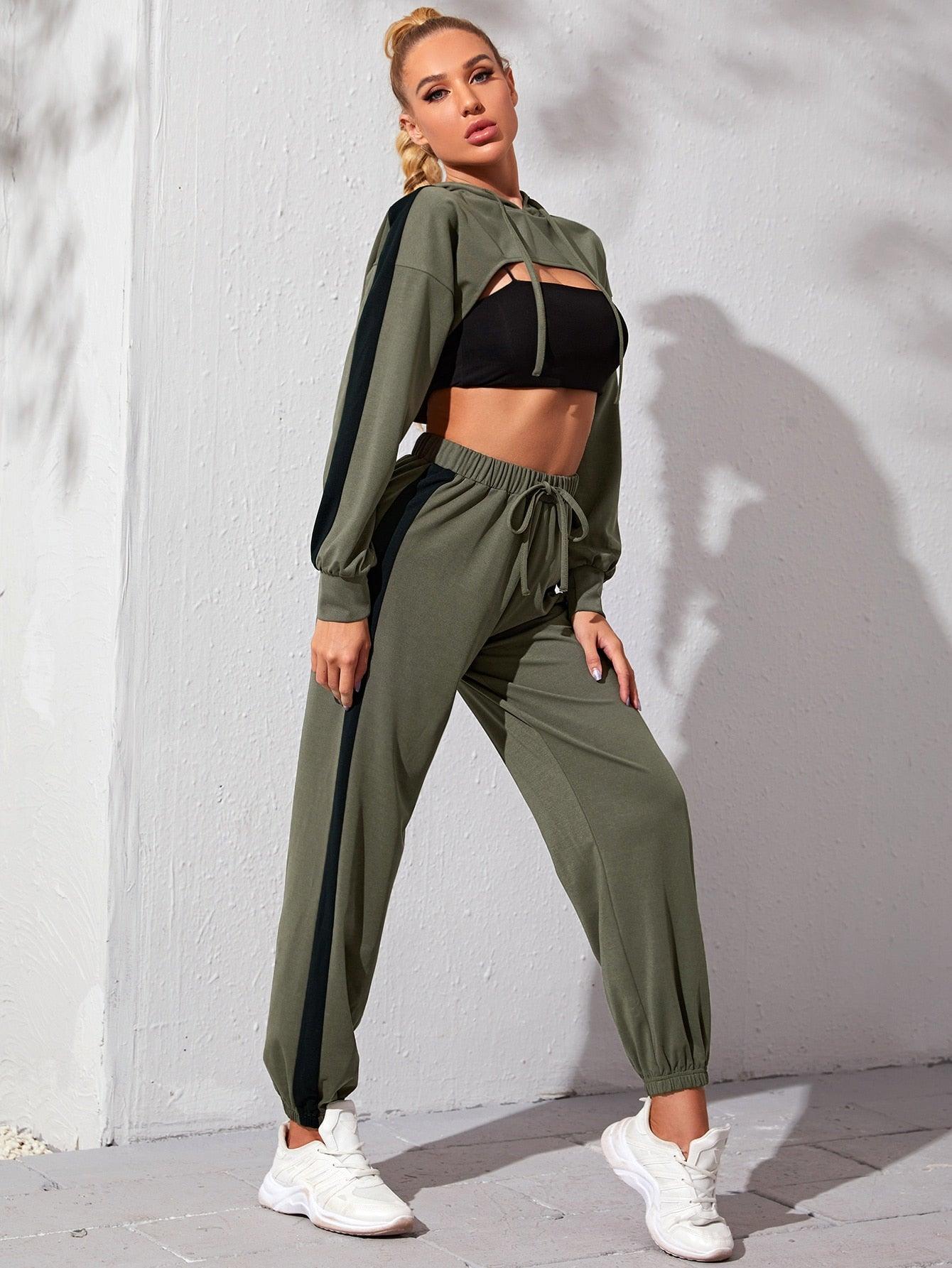 SUPER CROP HOODIE AND PANTS - pink kangaroo yoga