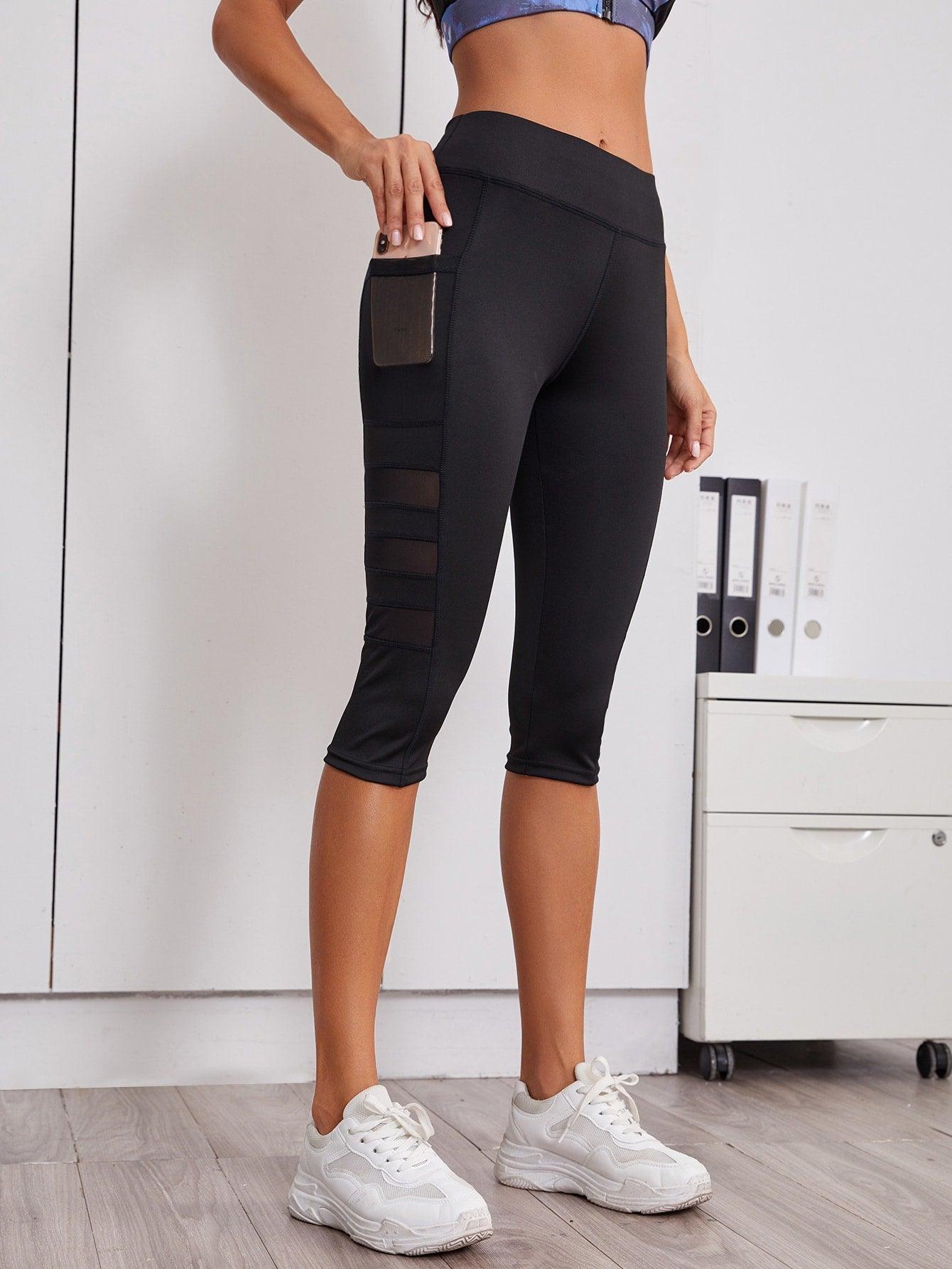 MESH INSERT CROP PANTS - pink kangaroo yoga