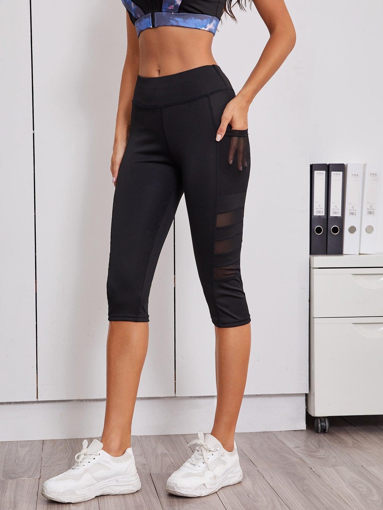 MESH INSERT CROP PANTS - pink kangaroo yoga