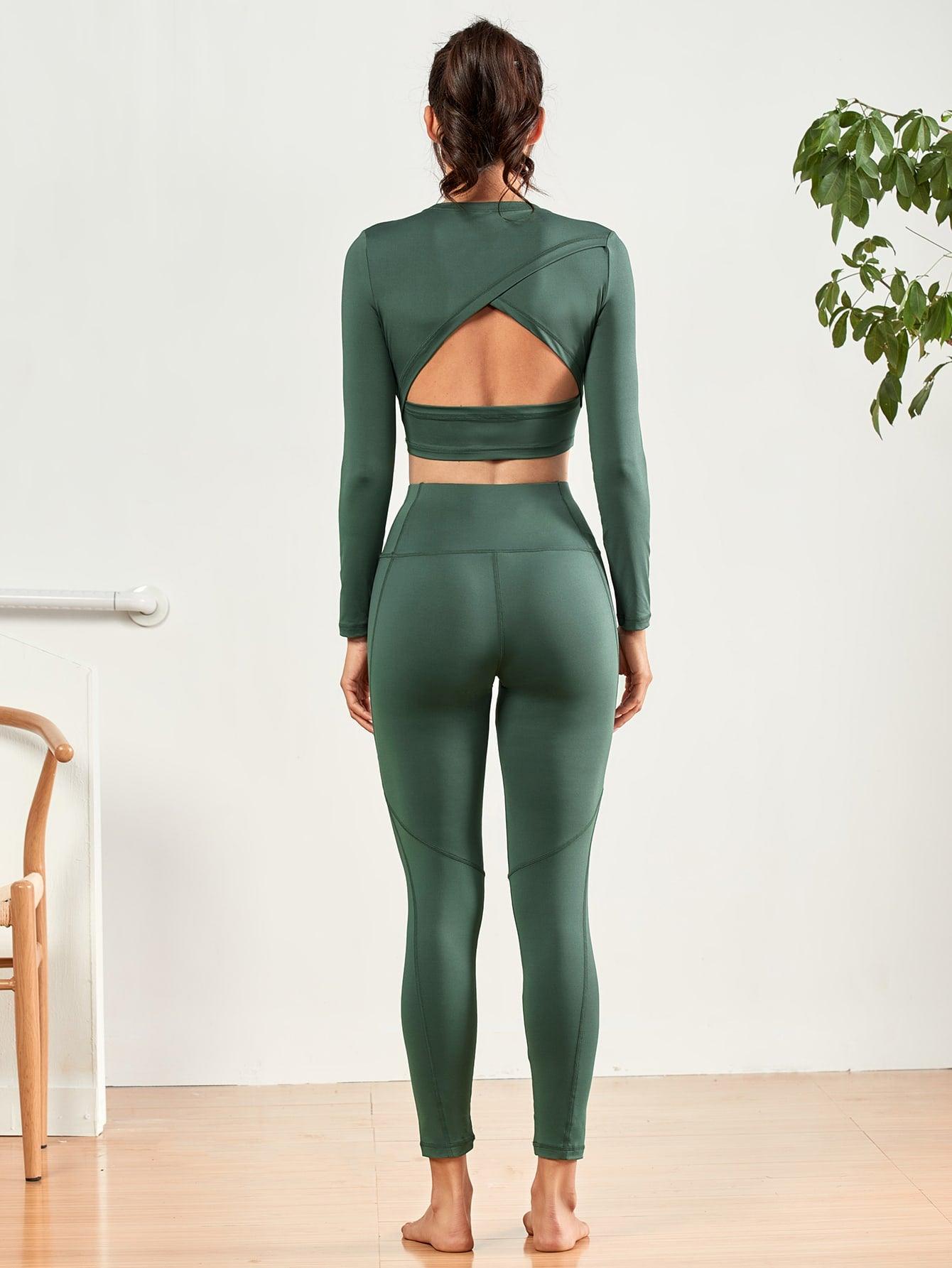 BACK CUT OUT YOGA SET - pink kangaroo yoga