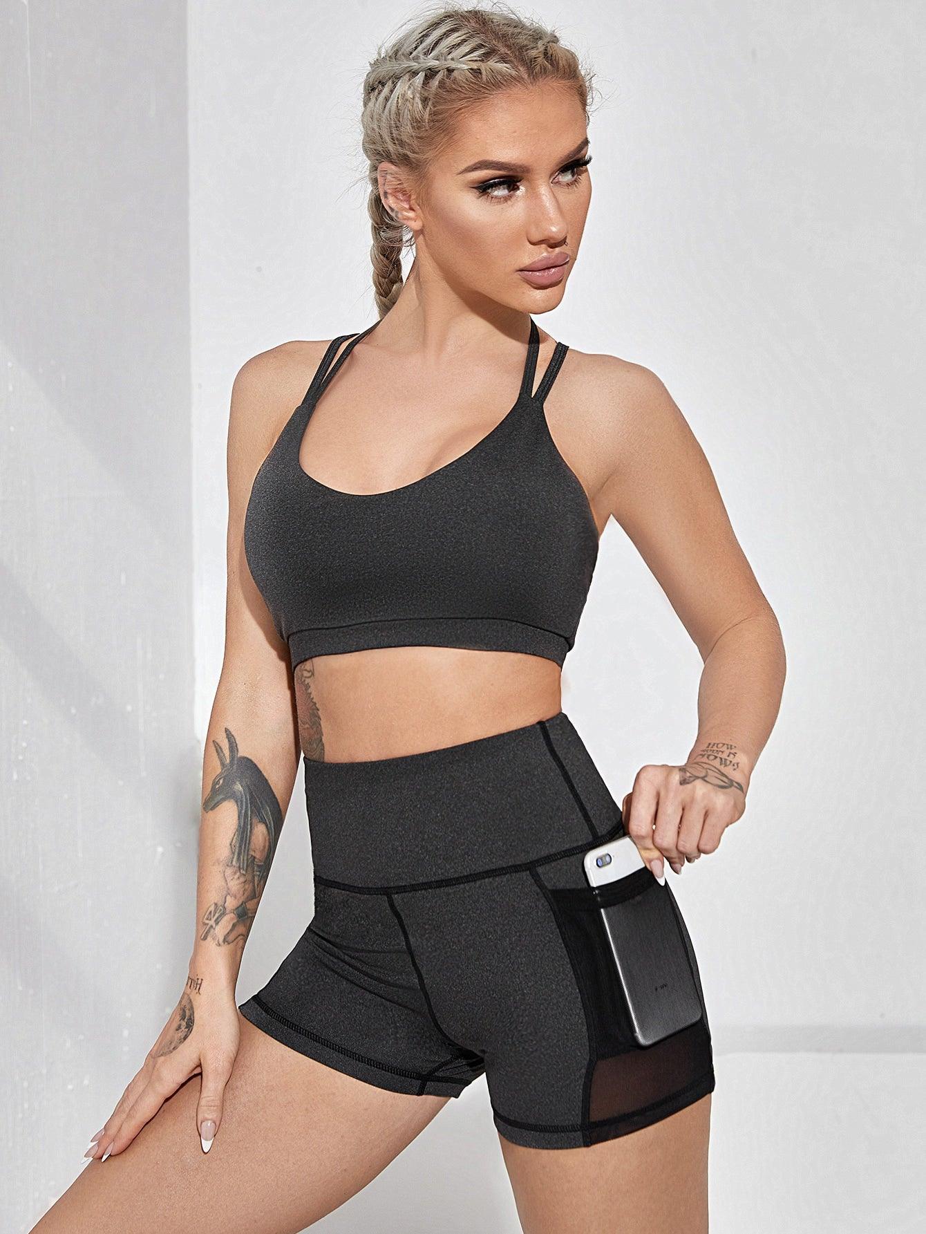 SOLID MESH SPORTS SET - pink kangaroo yoga