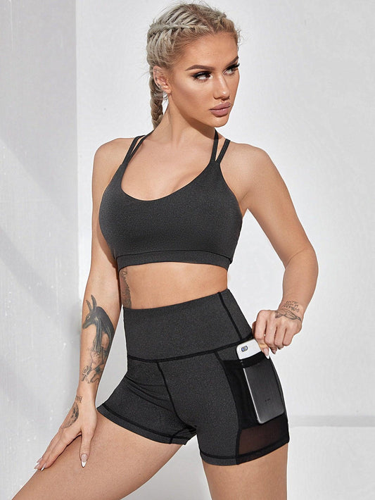 SOLID MESH SPORTS SET - pink kangaroo yoga