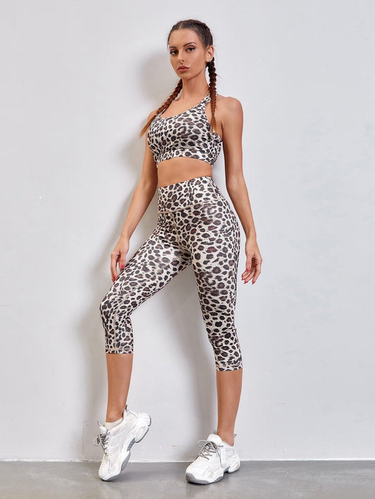 LEOPARD SPORTS YOGA SET - pink kangaroo yoga