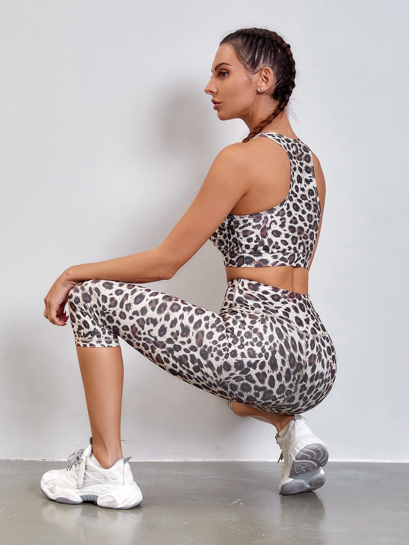 LEOPARD SPORTS YOGA SET - pink kangaroo yoga