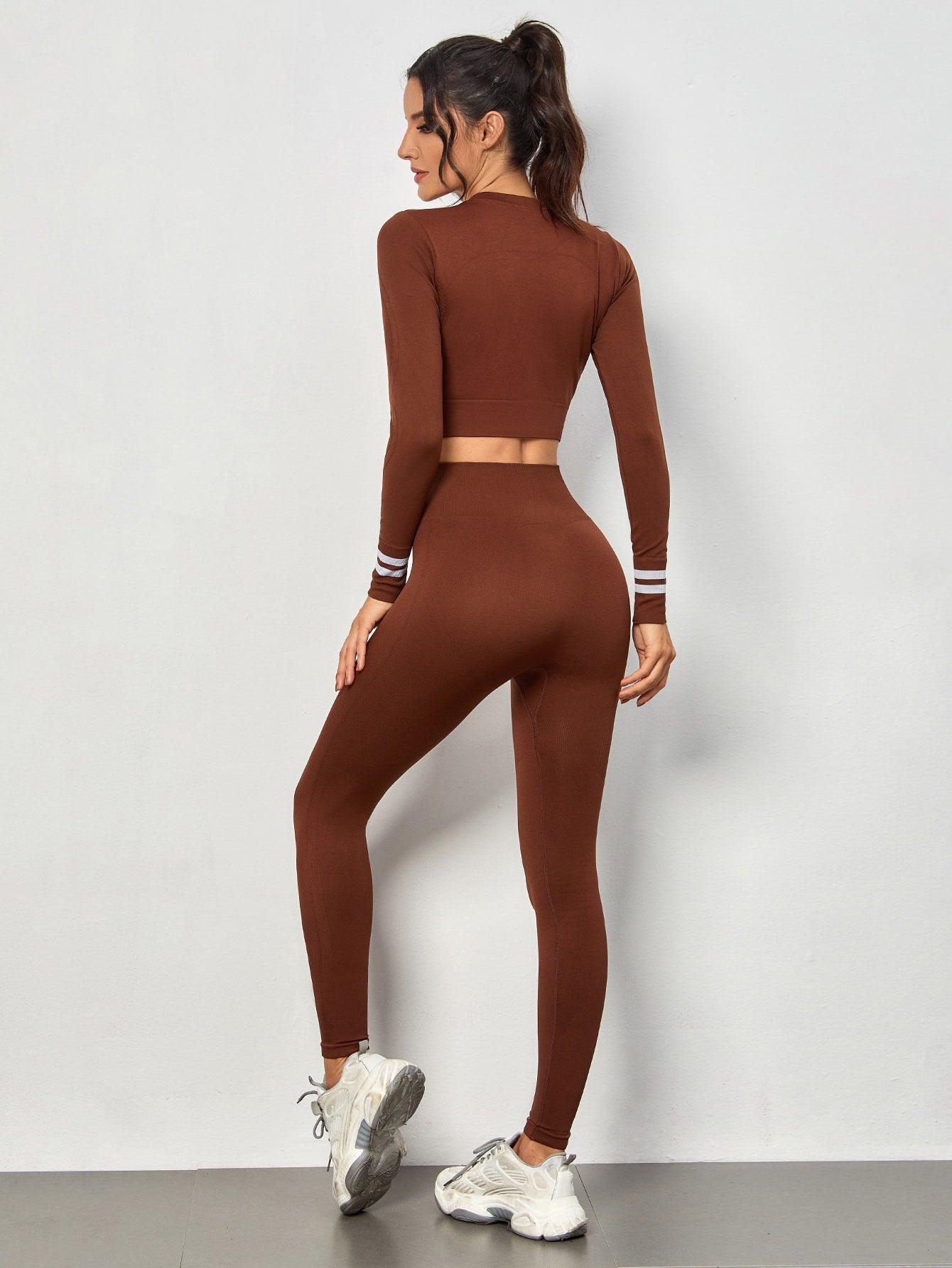 STRIPED ZIP SPORTS SET - pink kangaroo yoga