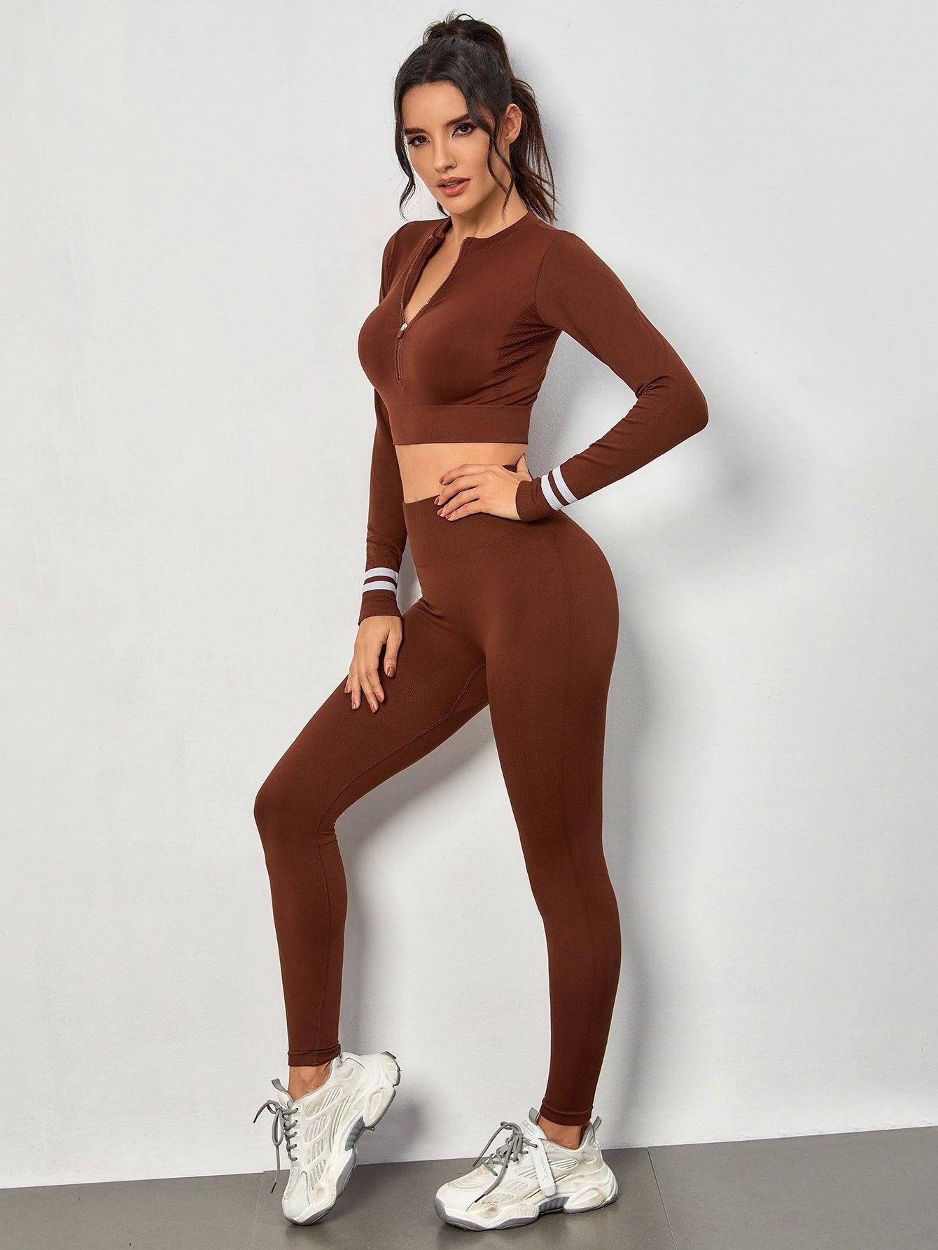 STRIPED ZIP SPORTS SET - pink kangaroo yoga