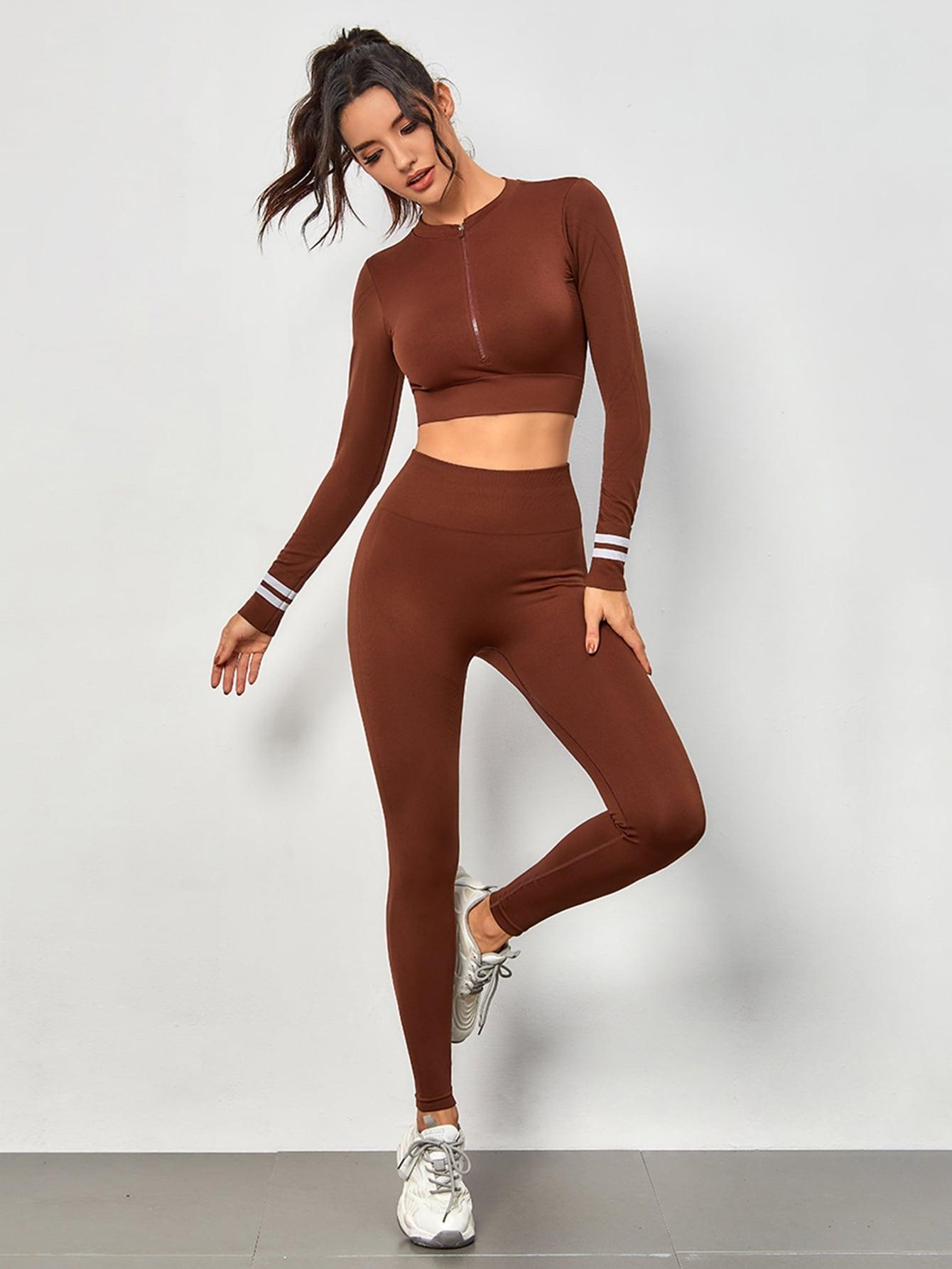 STRIPED ZIP SPORTS SET - pink kangaroo yoga
