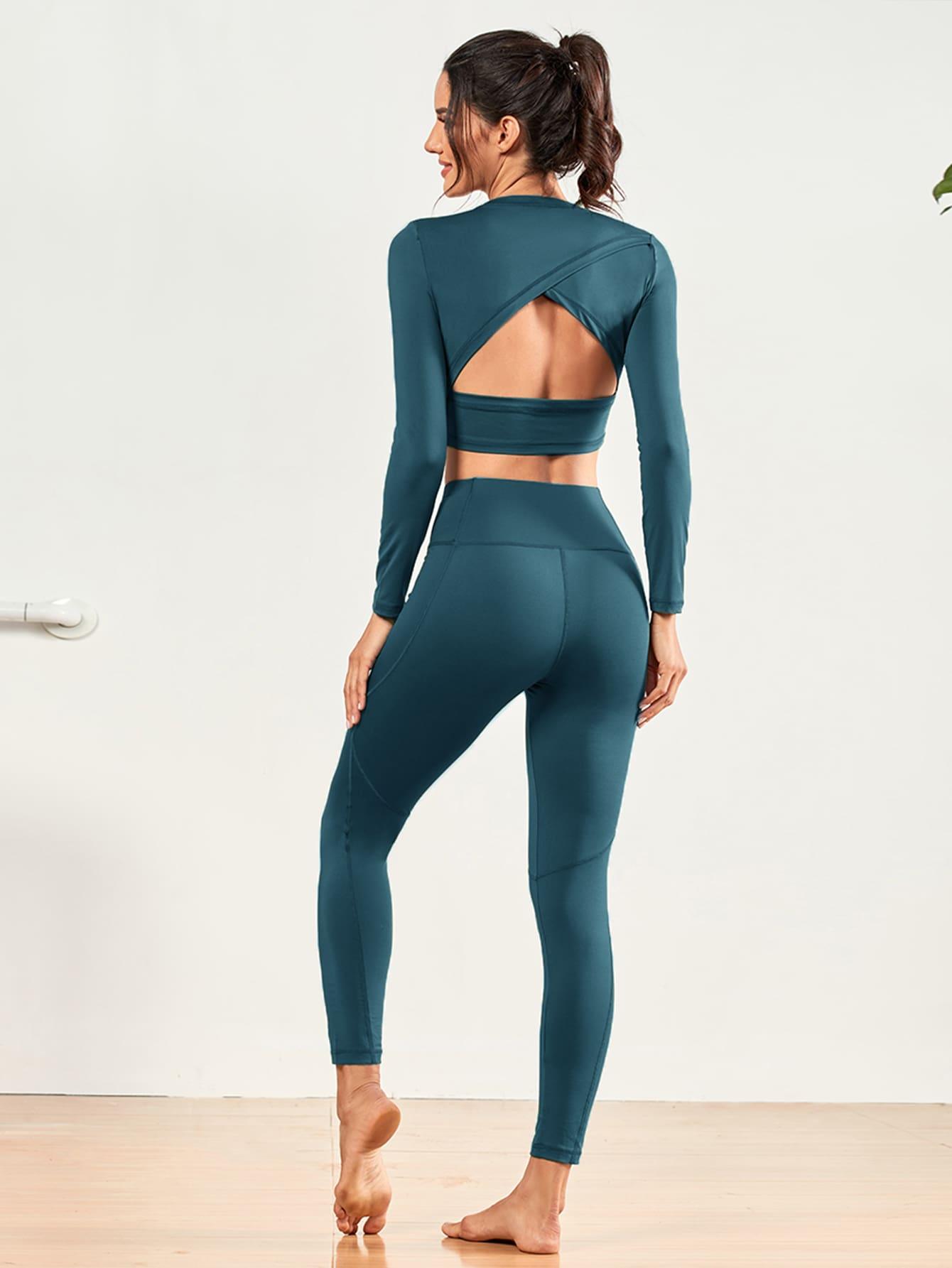 BACK CUT OUT YOGA SET - pink kangaroo yoga