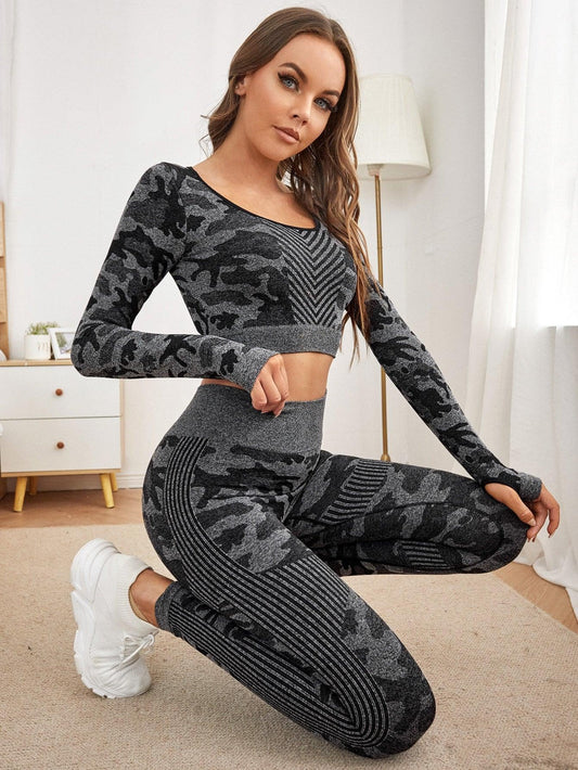 CAMO PRINT YOGA SET - pink kangaroo yoga