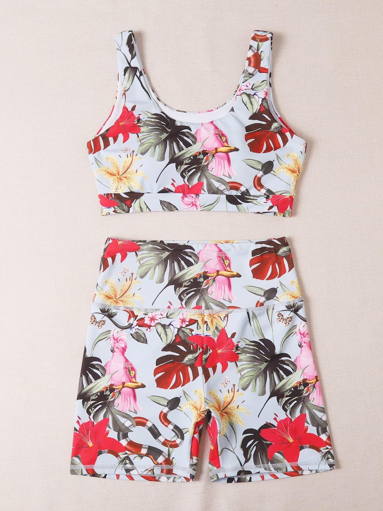 TROPICAL HIGH STRETCH YOGA SET - pink kangaroo yoga
