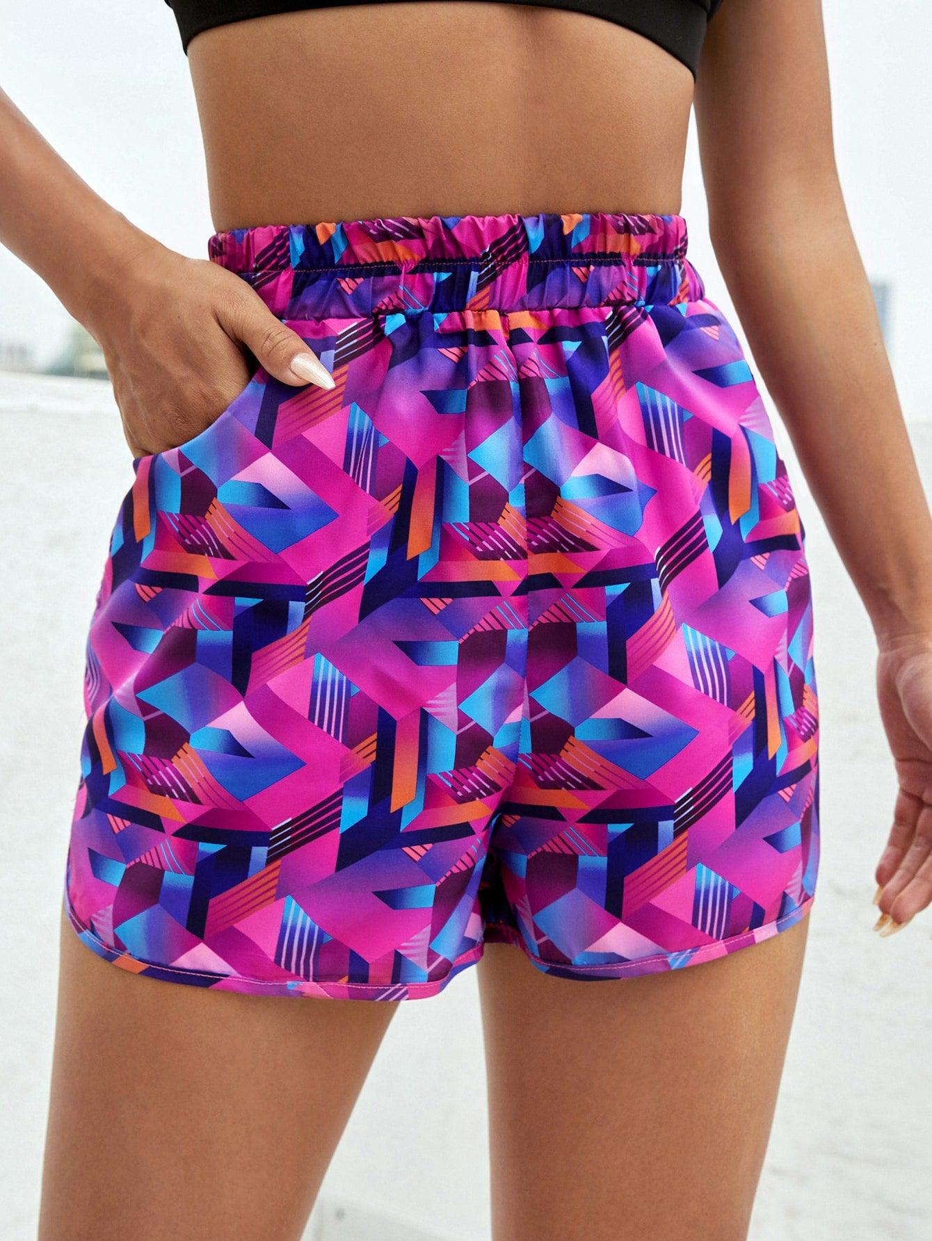 GEO PRINT SPORTS SHORTS - pink kangaroo yoga
