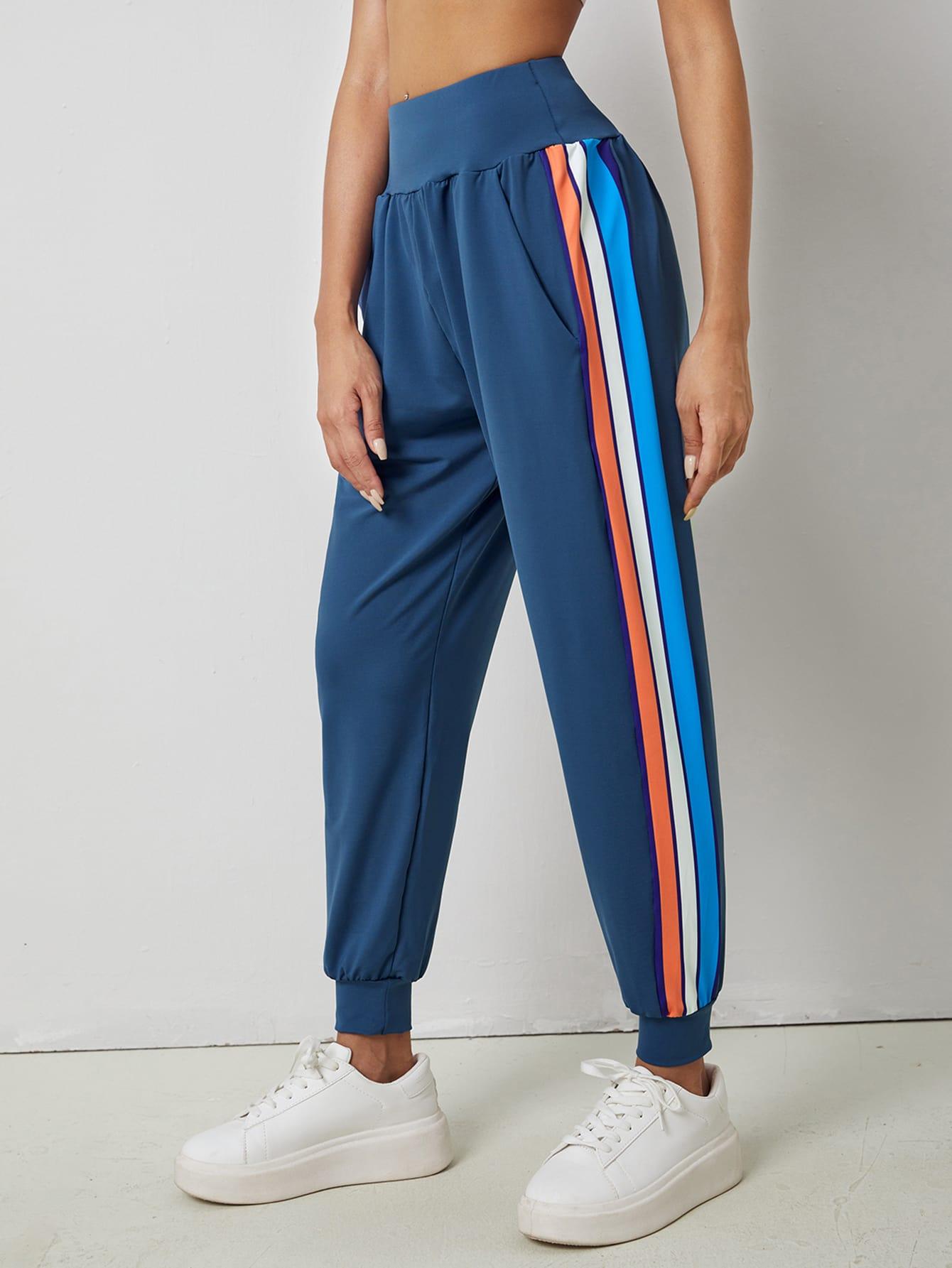 SIDE STRIPED SPORTS PANTS - pink kangaroo yoga