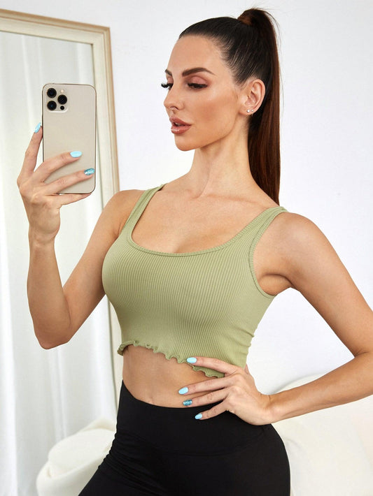 TRIM RIB CROP TOP - pink kangaroo yoga