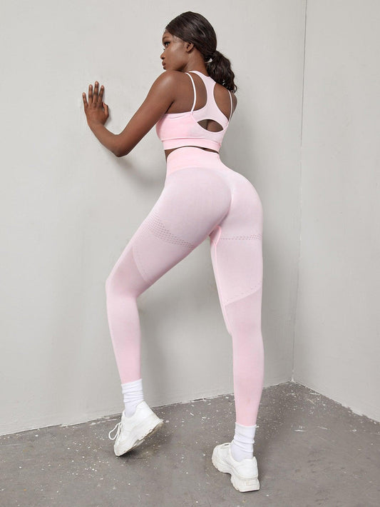 CUT OUT SEAMLESS YOGA SET - pink kangaroo yoga
