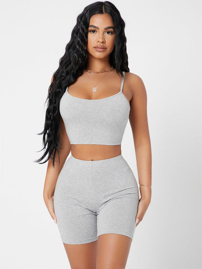 KNIT BIKER SHORT SET - pink kangaroo yoga