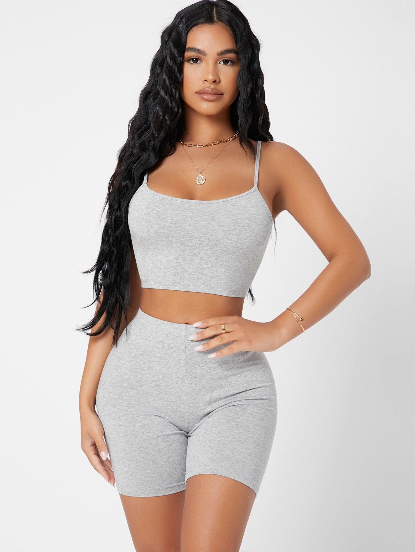 KNIT BIKER SHORT SET - pink kangaroo yoga
