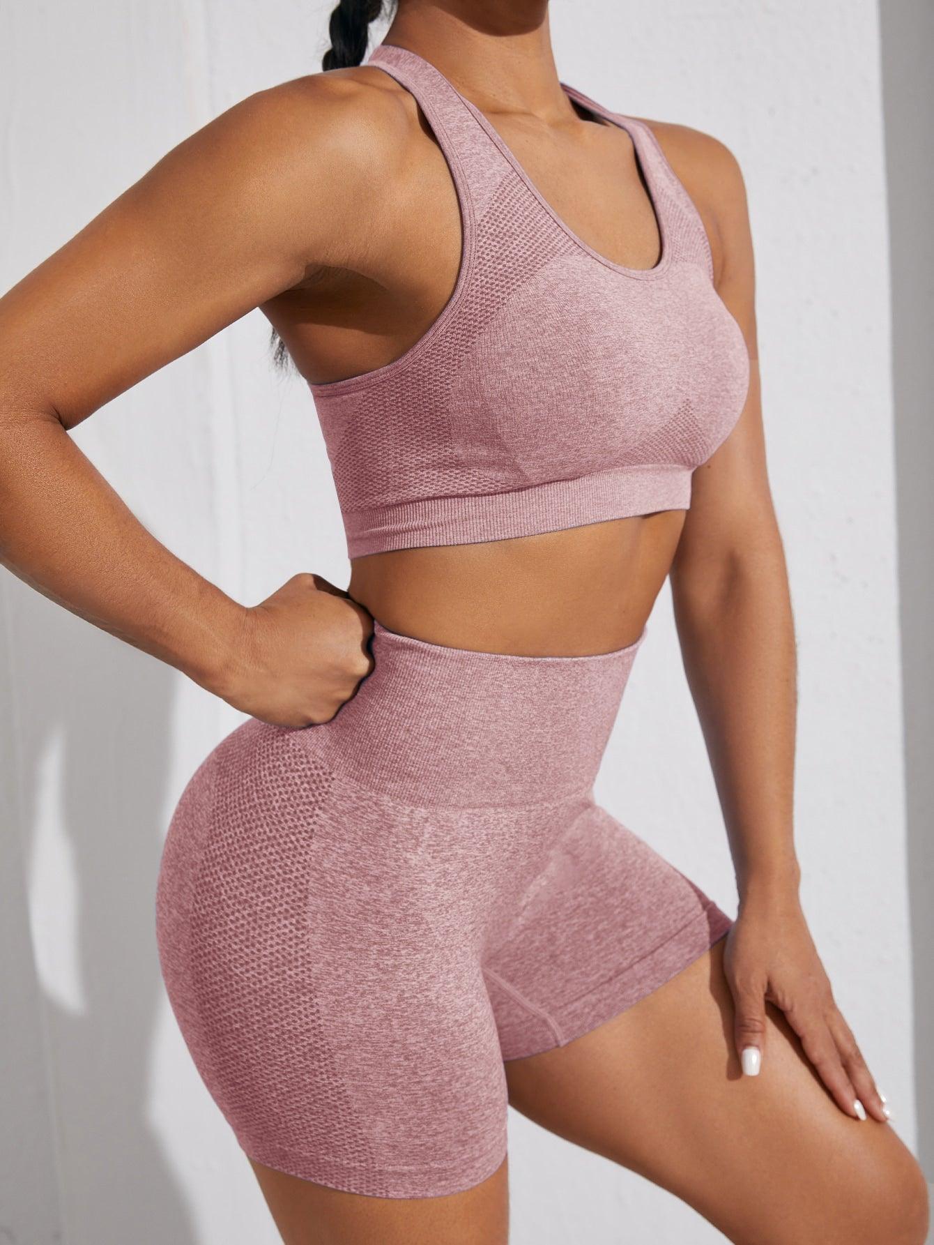 HOLLOW OUT RACER BACK FITNESS SET - pink kangaroo yoga