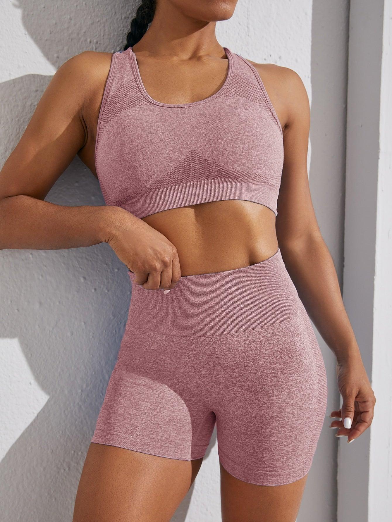HOLLOW OUT RACER BACK FITNESS SET - pink kangaroo yoga