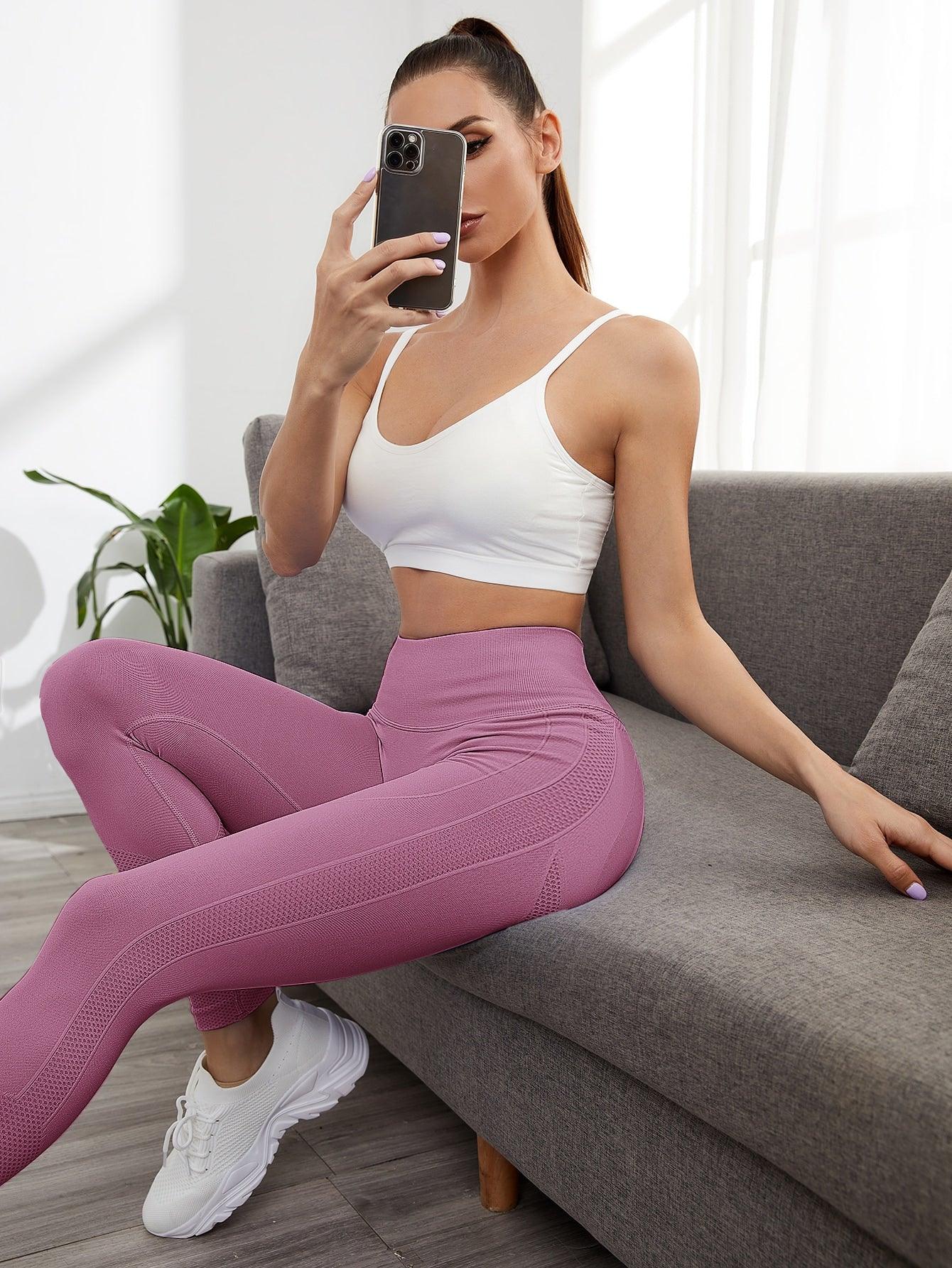 WIDE WAIST SIDE LEGGINGS - pink kangaroo yoga
