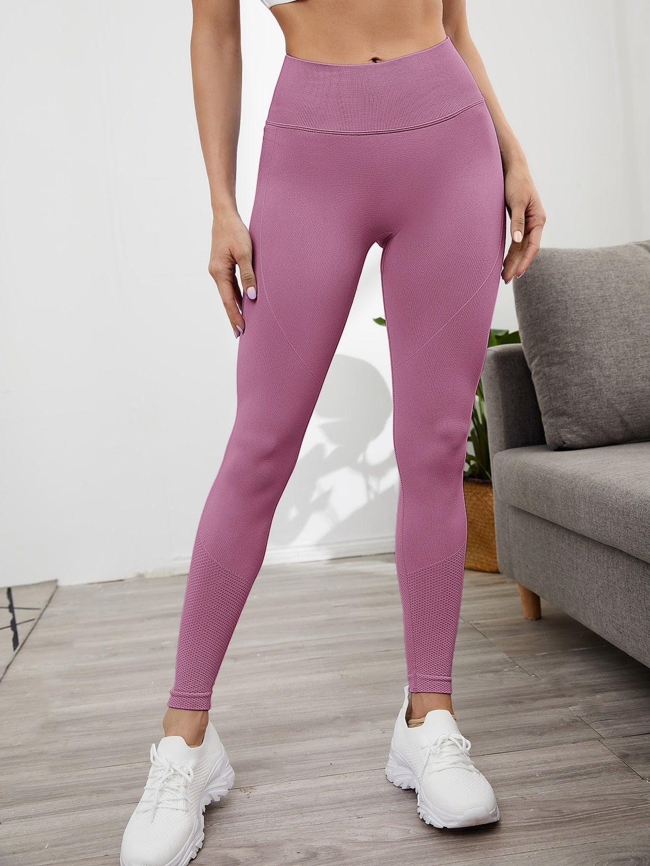 WIDE WAIST SIDE LEGGINGS - pink kangaroo yoga