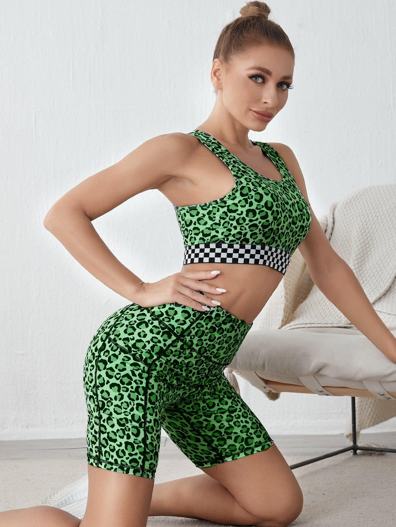 LIME LEOPARD FITNESS SET - pink kangaroo yoga
